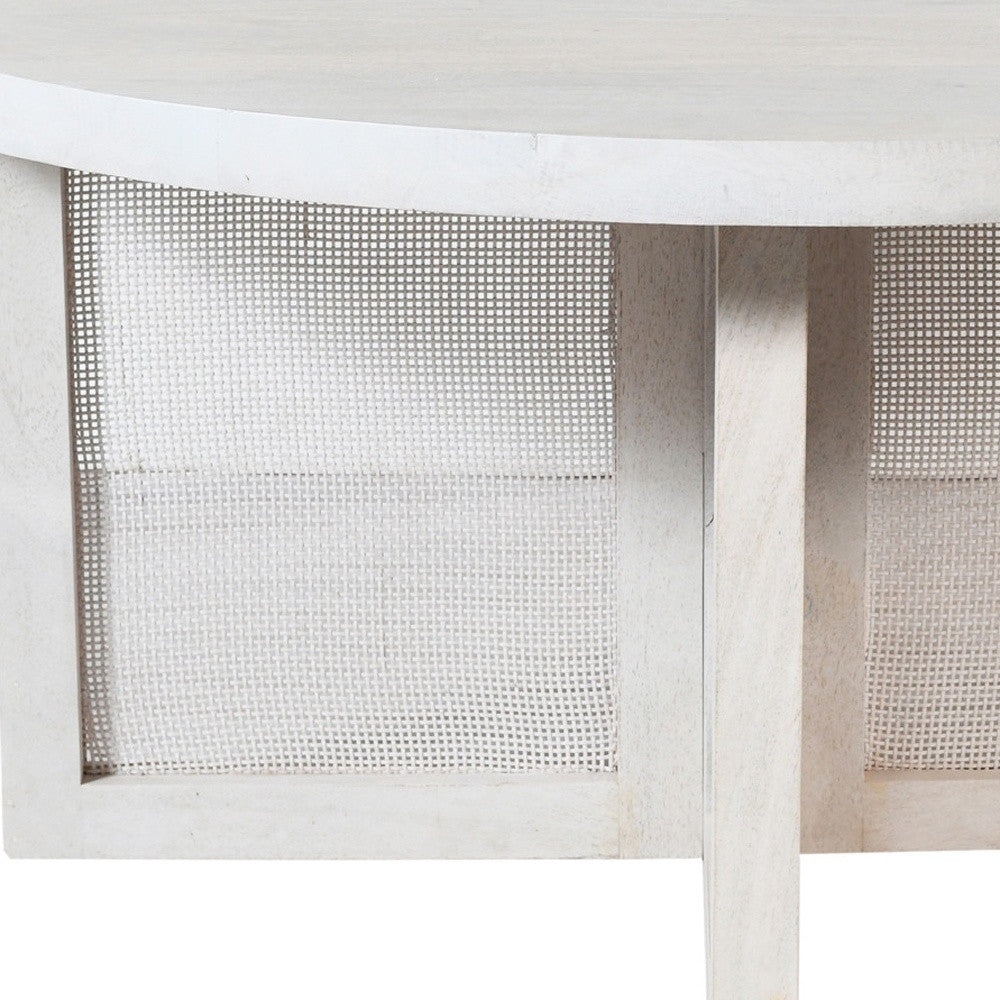 36" White Solid Wood Round Cross Legs Coffee Table-5