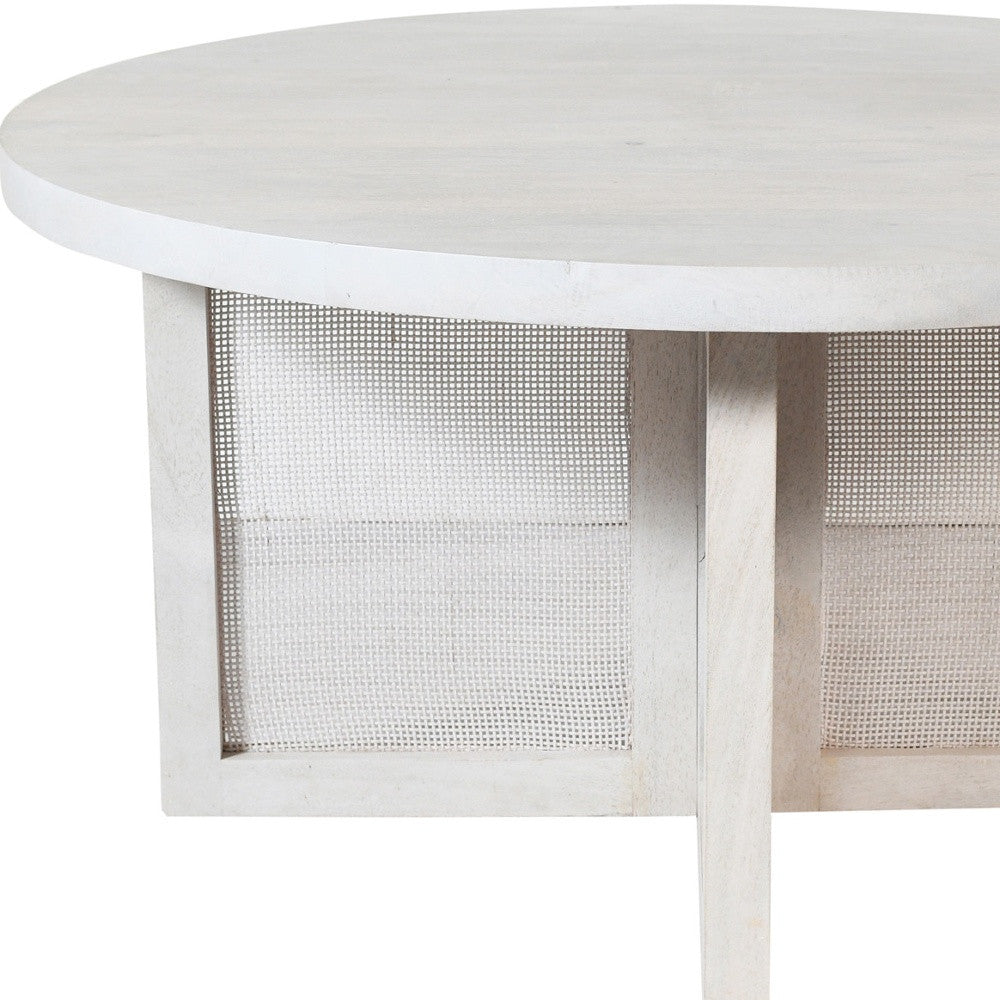 36" White Solid Wood Round Cross Legs Coffee Table-6