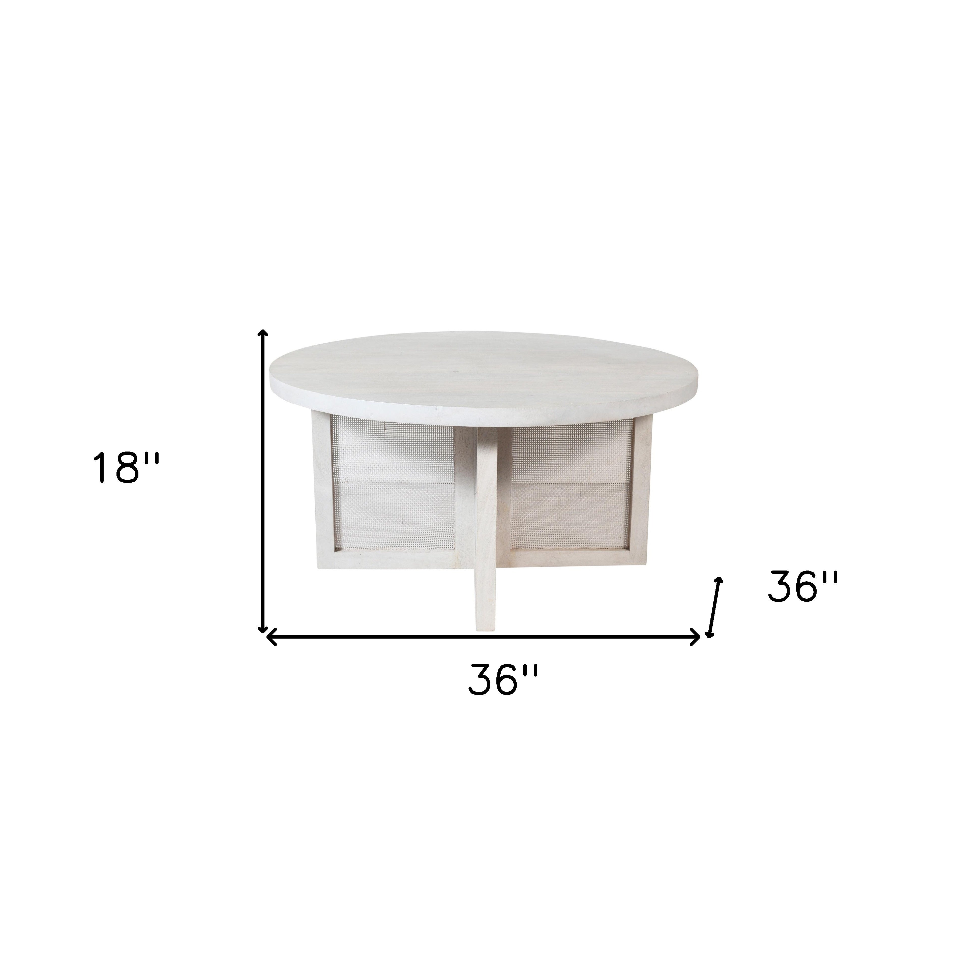 36" White Solid Wood Round Cross Legs Coffee Table-8