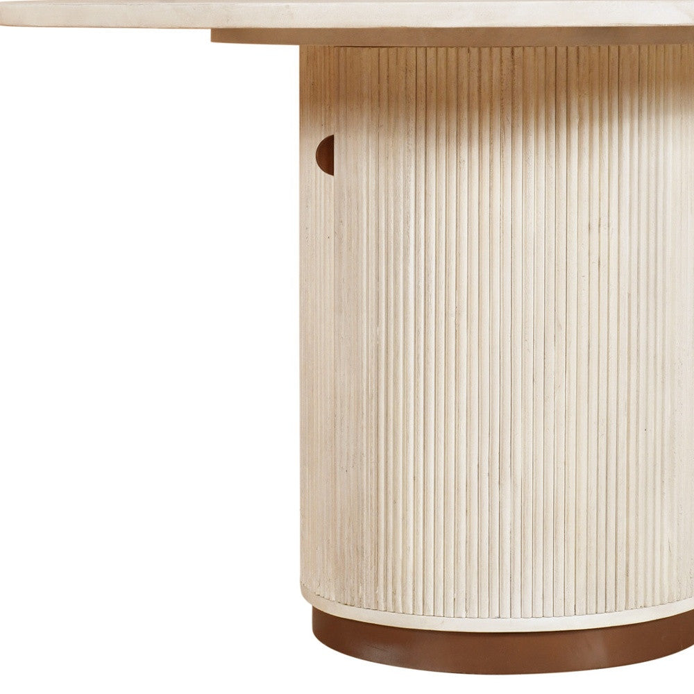 48" White Solid Wood Pedestal Base Round Top Dining Table-5