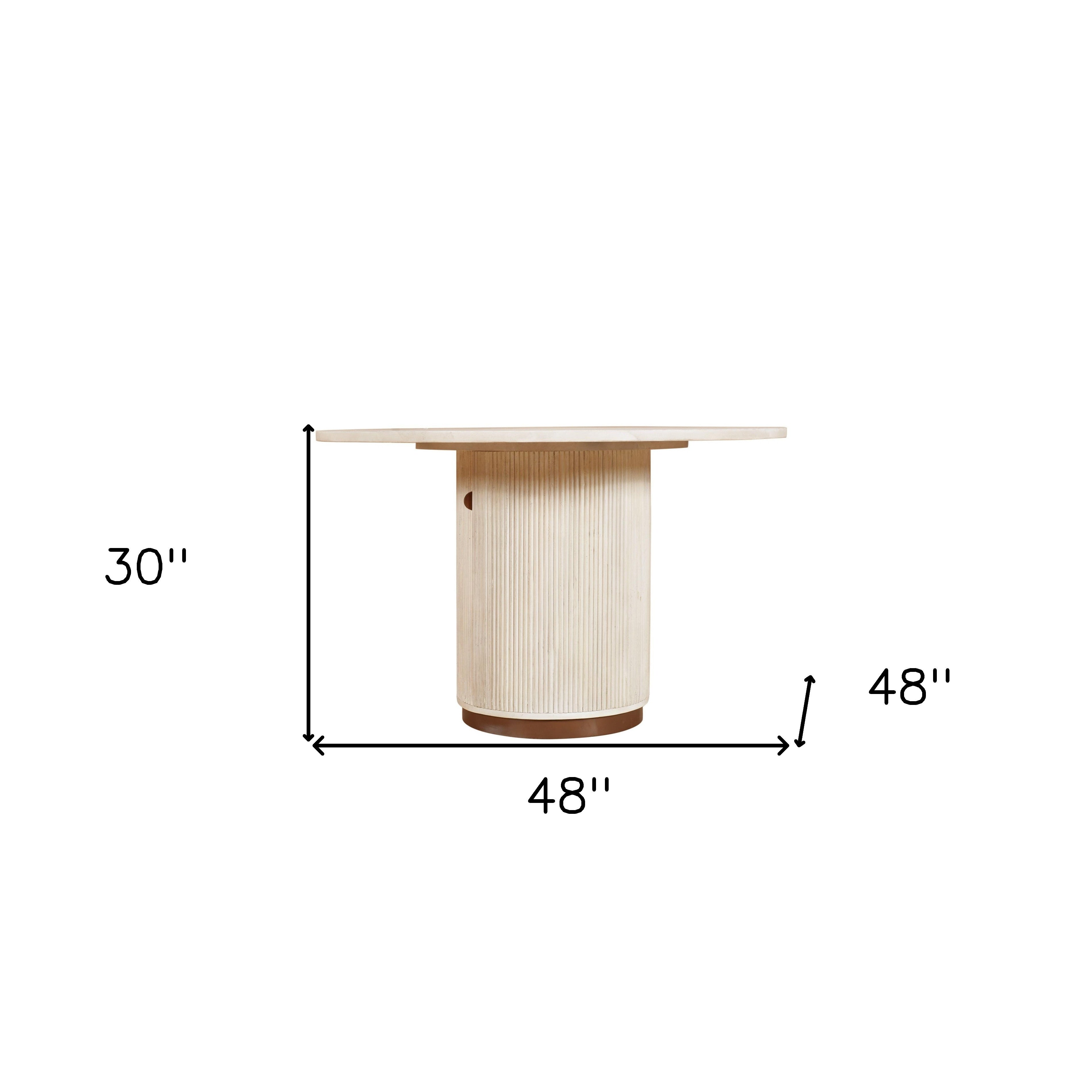 48" White Solid Wood Pedestal Base Round Top Dining Table-7