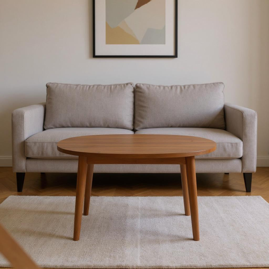 36" Brown Solid Wood Round Pedestal Coffee Table With Two Shelves-1