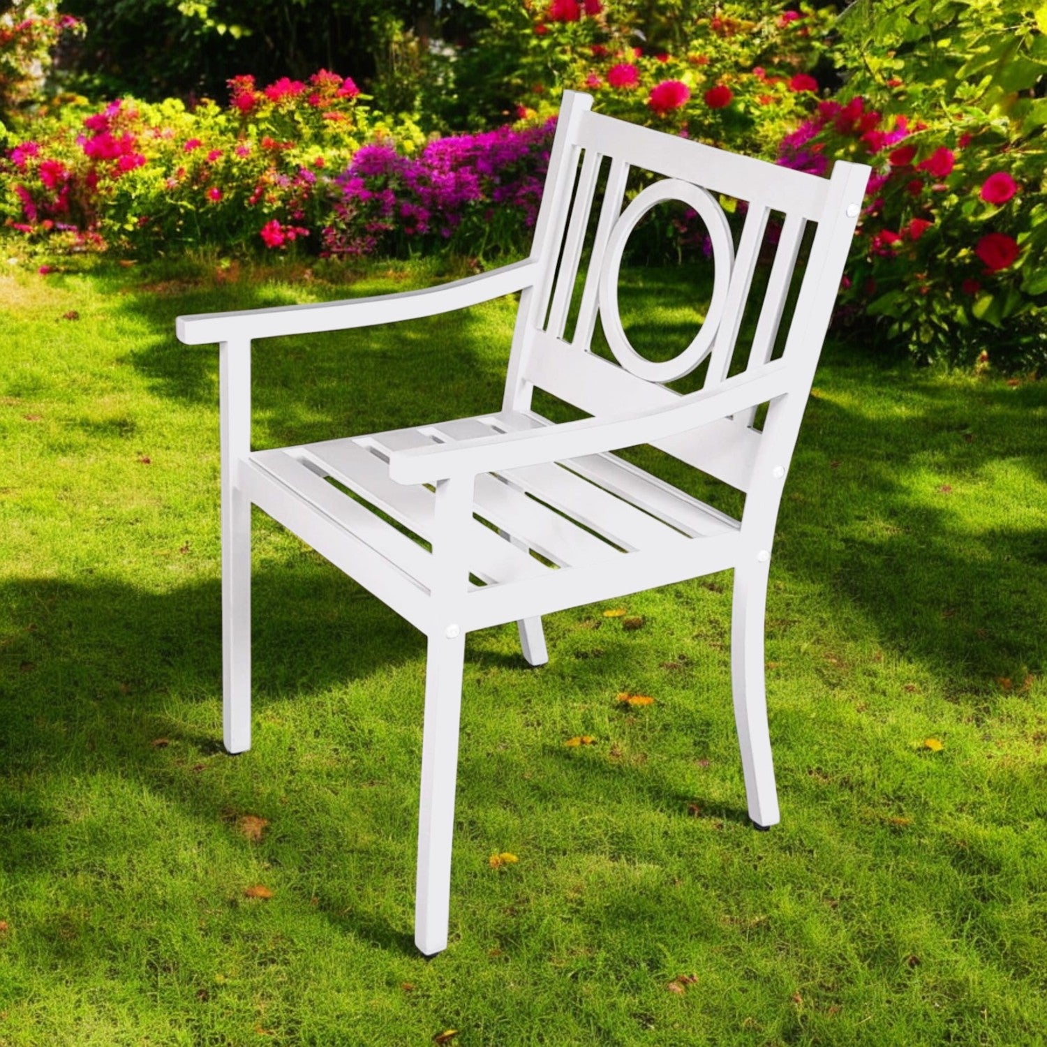 24" White Steel Geo Back Outdoor Arm Chair-0