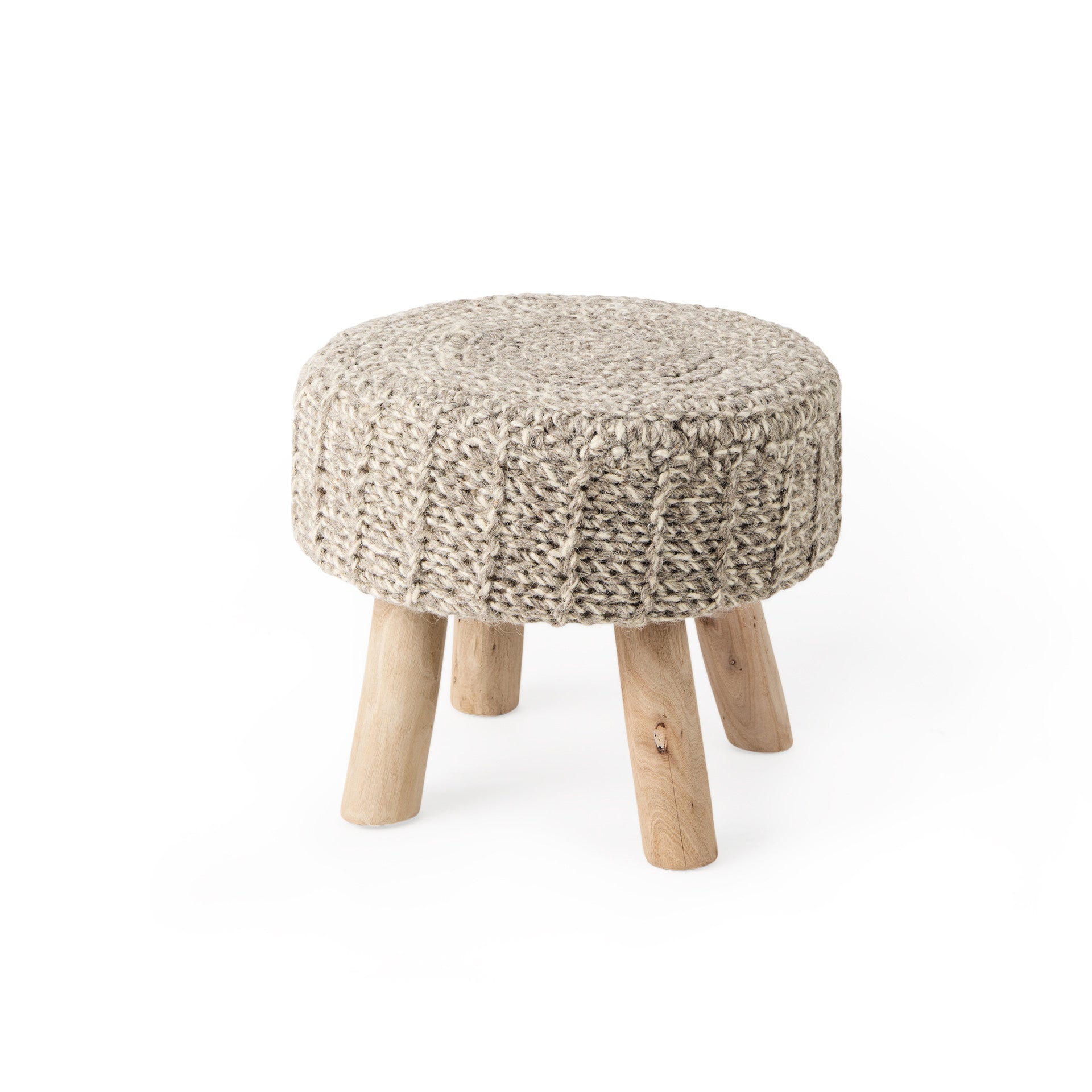 19" Taupe and Brown Wool Round Footstool-1