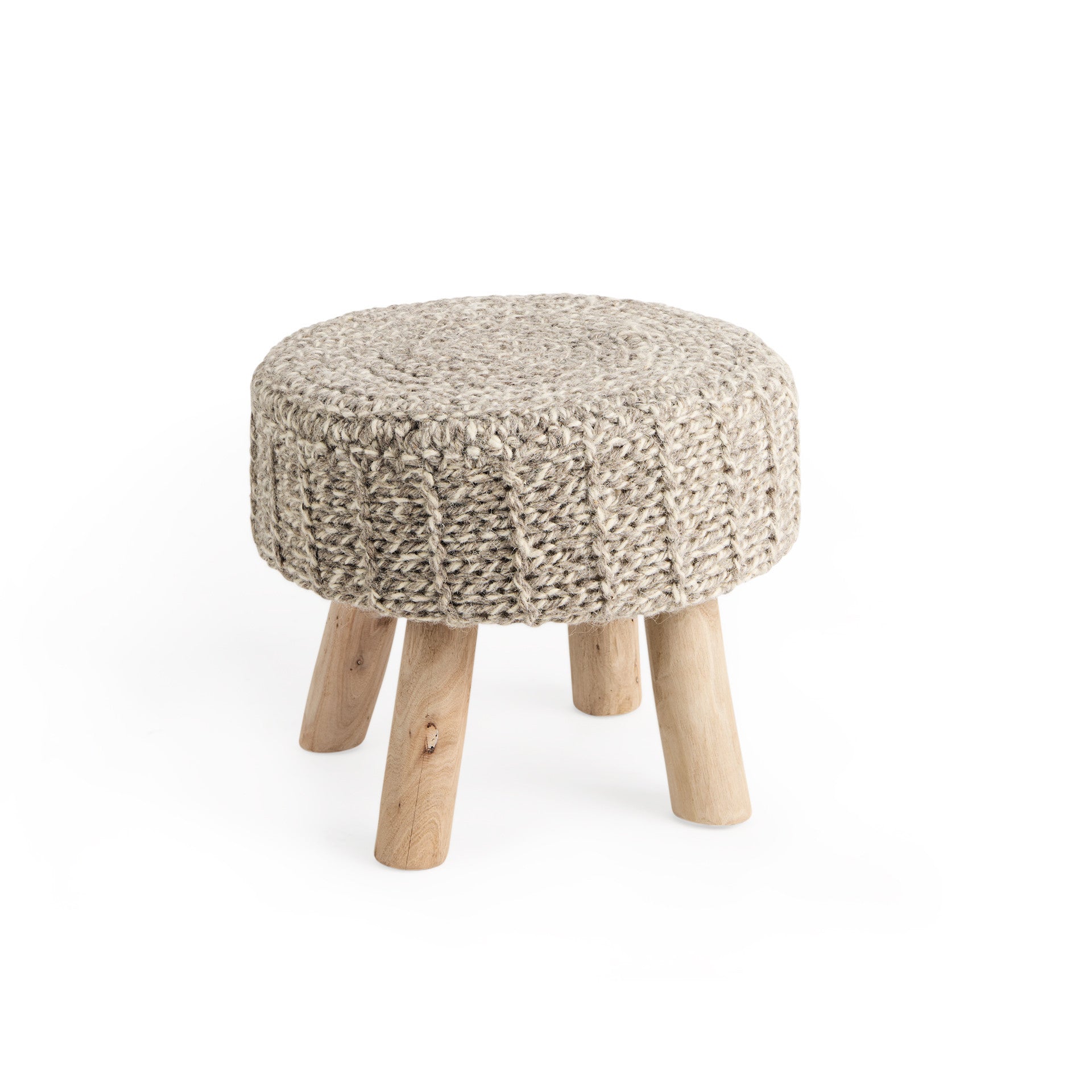 19" Taupe and Brown Wool Round Footstool-3