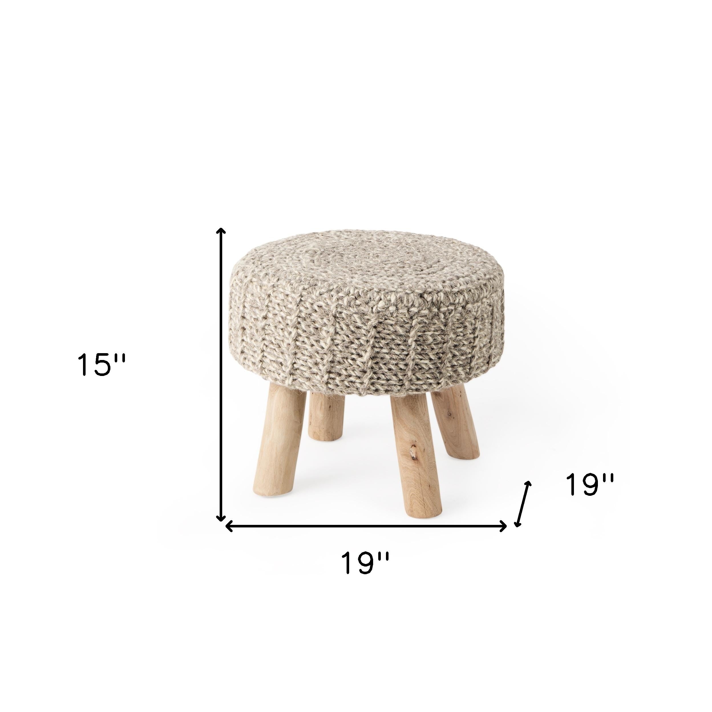 19" Taupe and Brown Wool Round Footstool-4