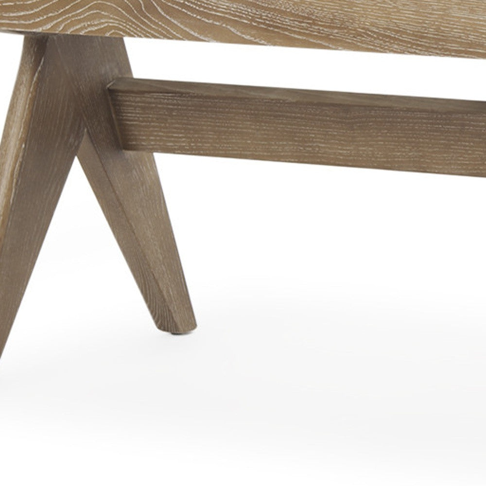 59" Brown Cane And Solid Wood Bench-2