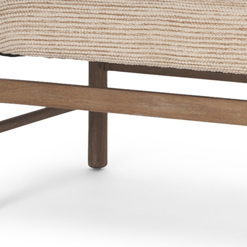 57" Beige and Brown Cotton and Solid Wood Upholstered Bench-2