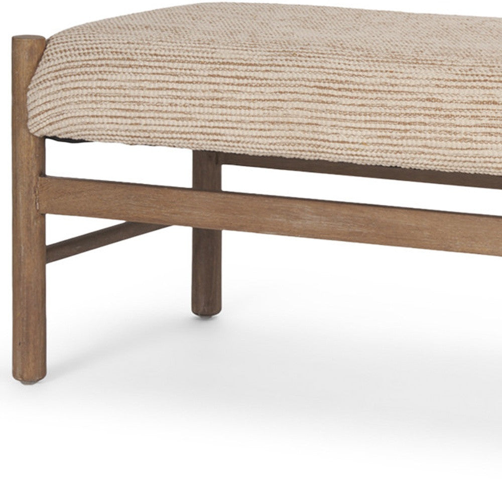 57" Beige and Brown Cotton and Solid Wood Upholstered Bench-3