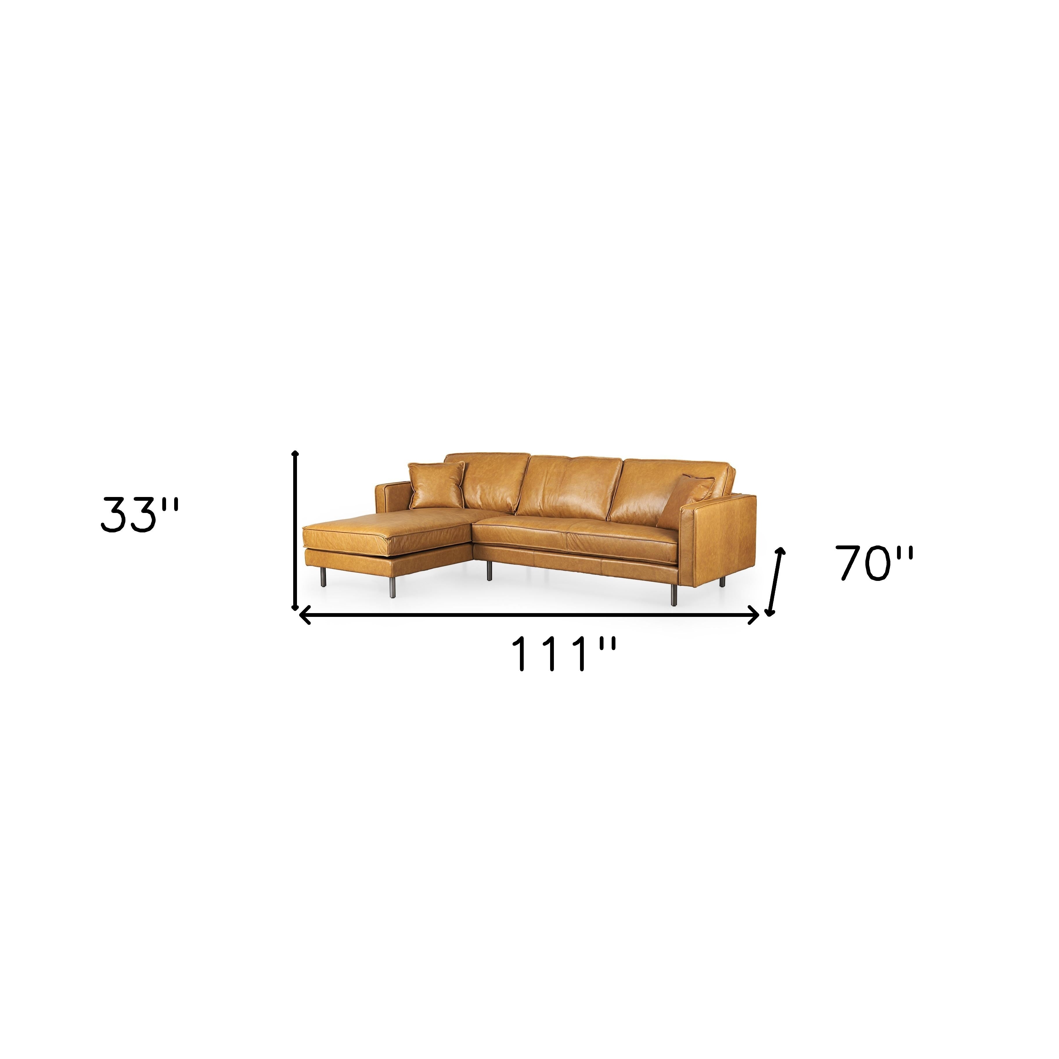 Tan Genuine Leather L Shaped Sofa and Chaise Sectional With Toss Pillows-4