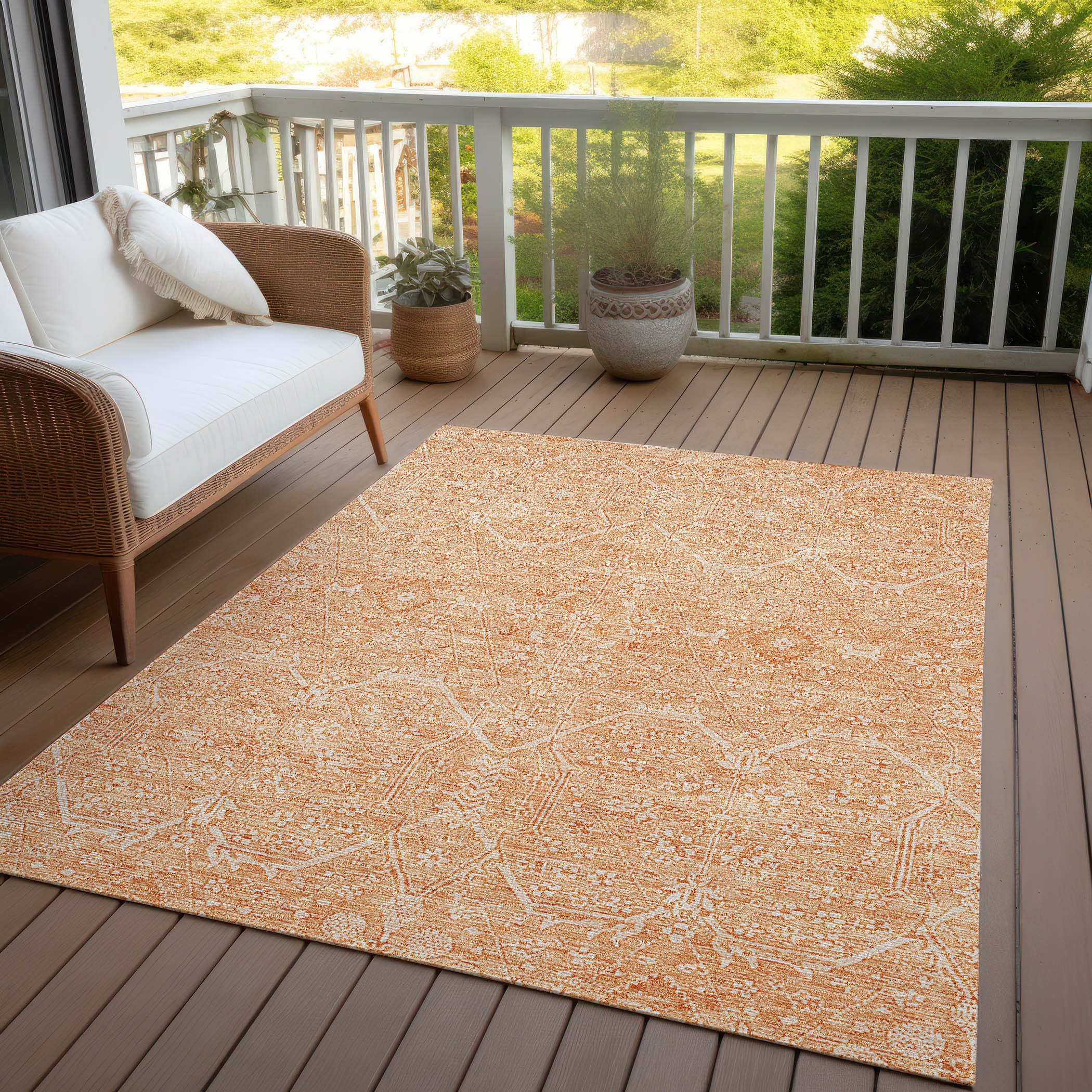 5' X 8' Salmon Floral Washable Indoor Outdoor Area Rug-6