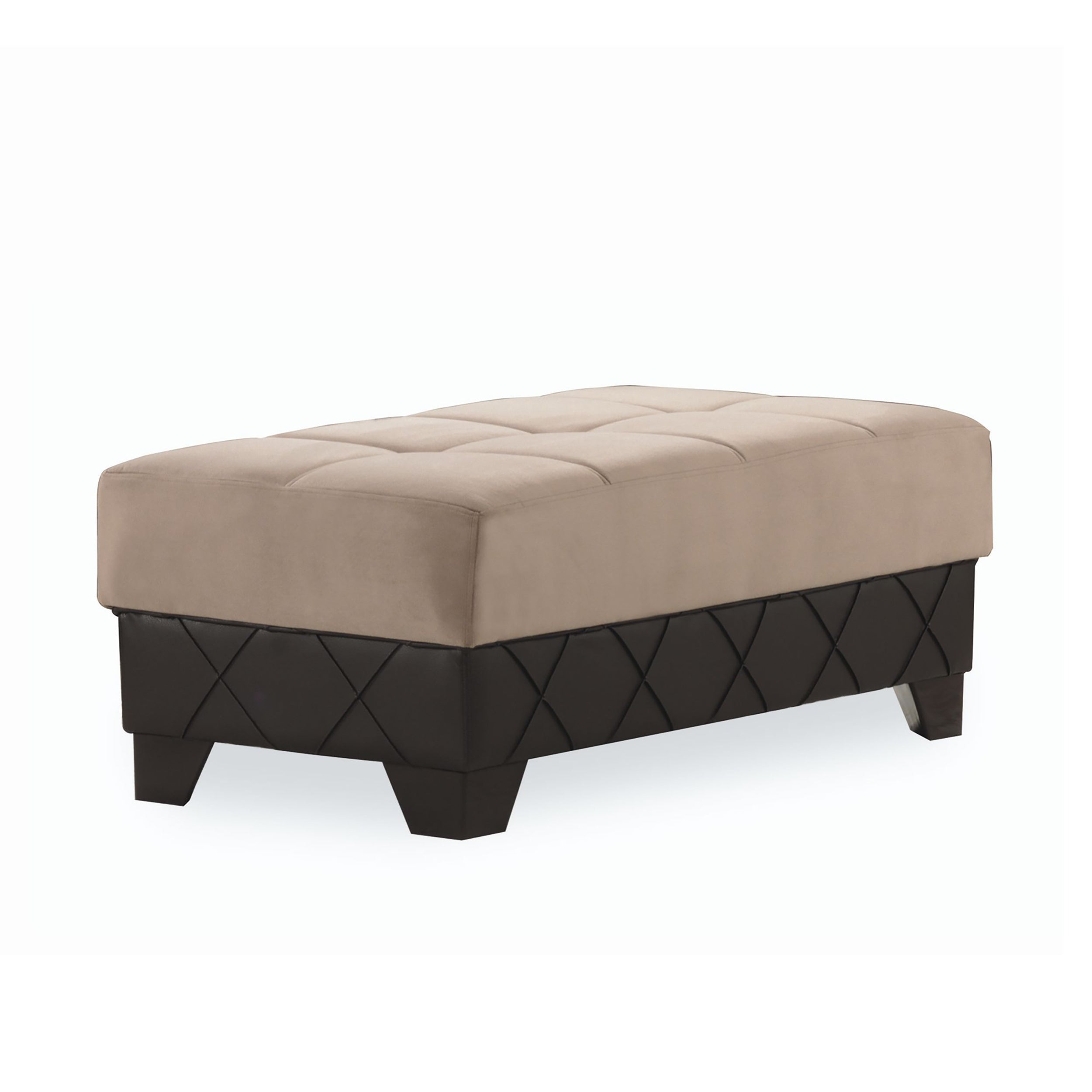 48" Taupe and Espresso Faux Leather And Microfiber Tufted Storage Ottoman-1