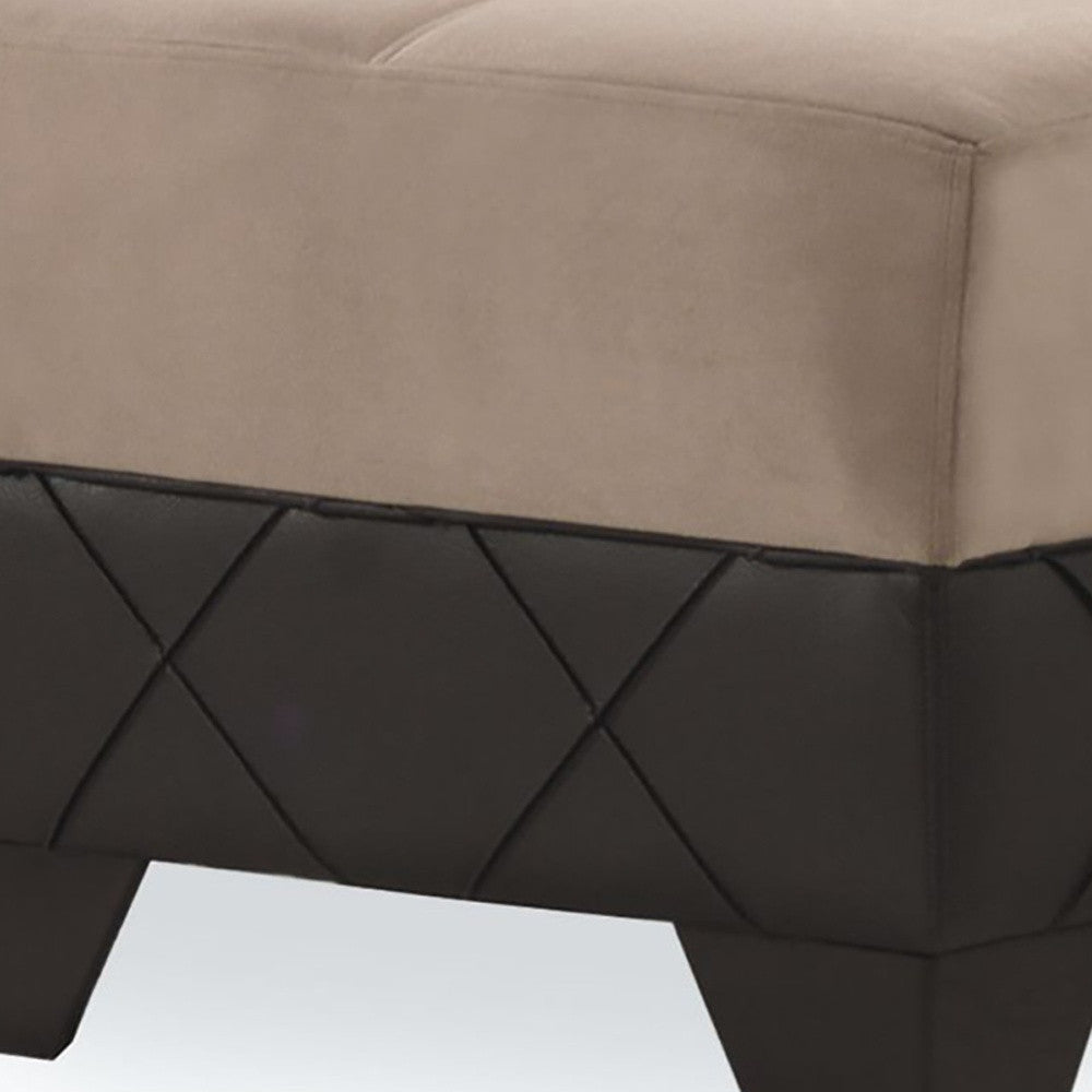 48" Taupe and Espresso Faux Leather And Microfiber Tufted Storage Ottoman-2
