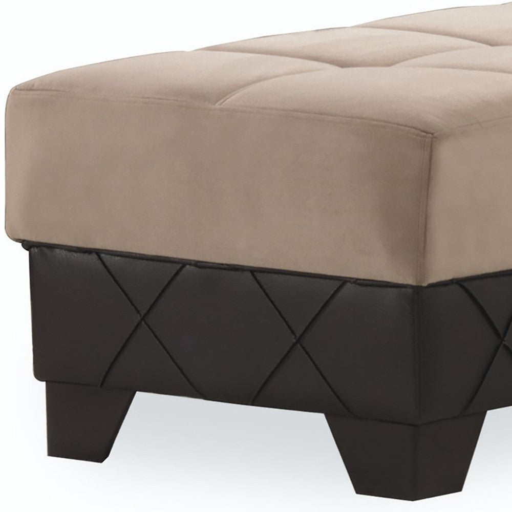 48" Taupe and Espresso Faux Leather And Microfiber Tufted Storage Ottoman-3