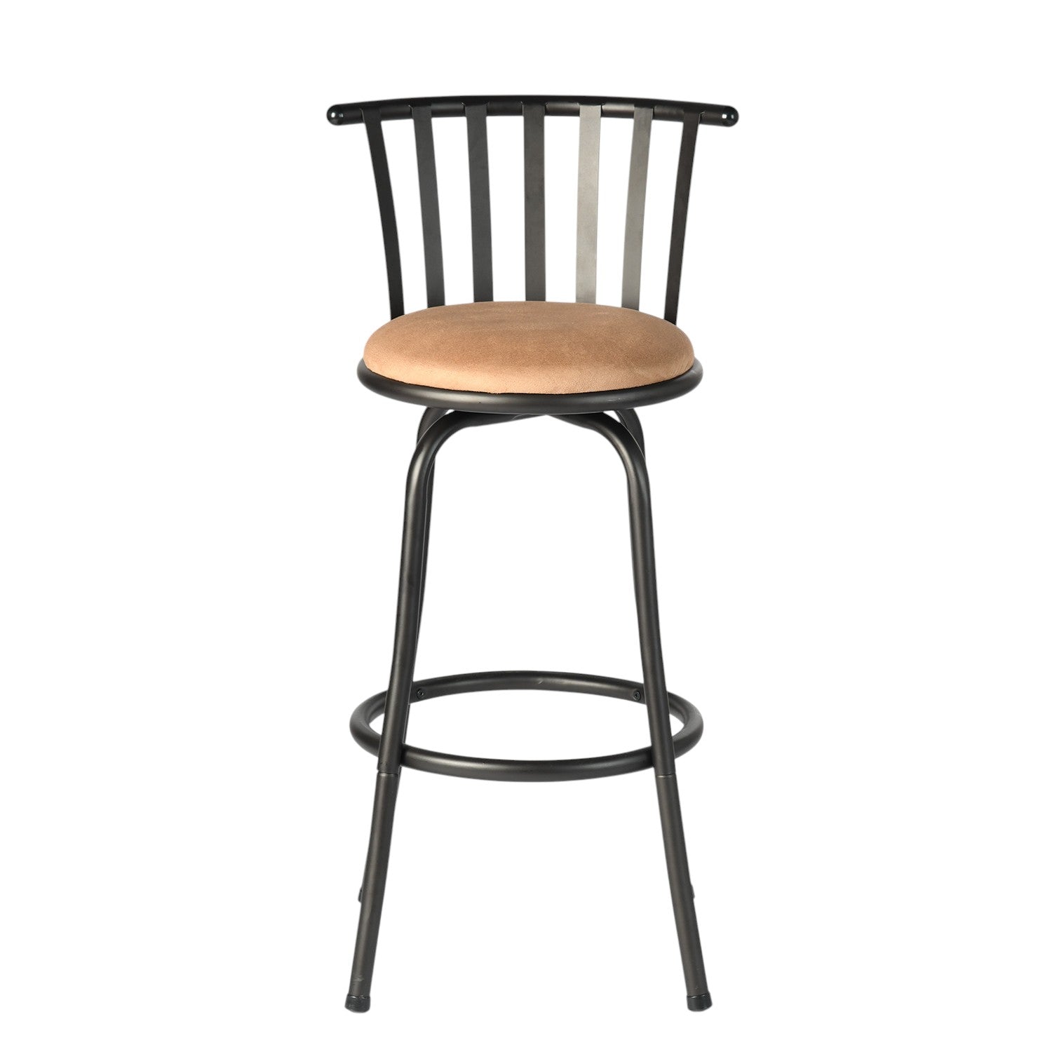 Set of Three Brown and Black Faux Leather and Iron Low Back Adjustable Height Swivel Bar Chairs-2