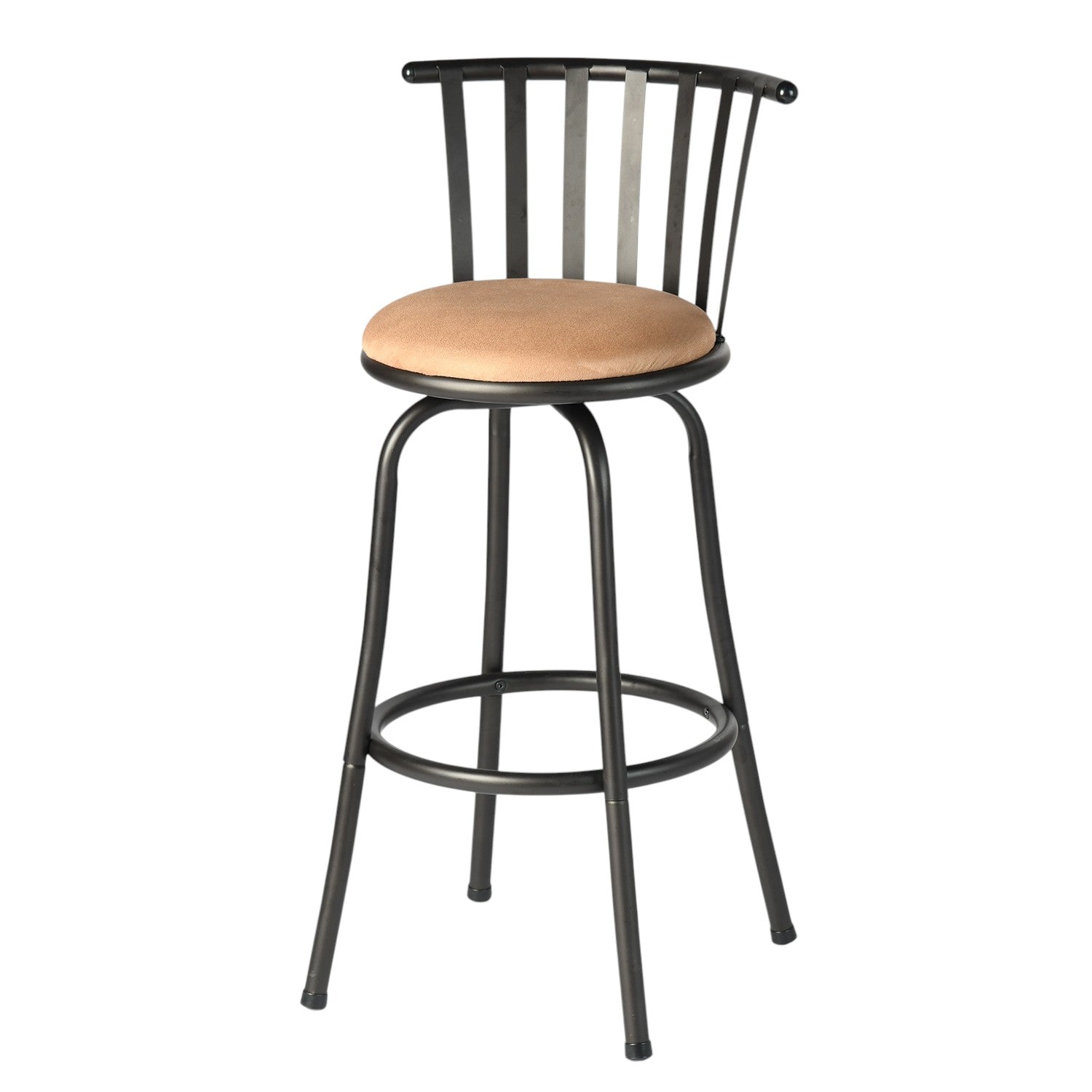 Set of Three Brown and Black Faux Leather and Iron Low Back Adjustable Height Swivel Bar Chairs-1