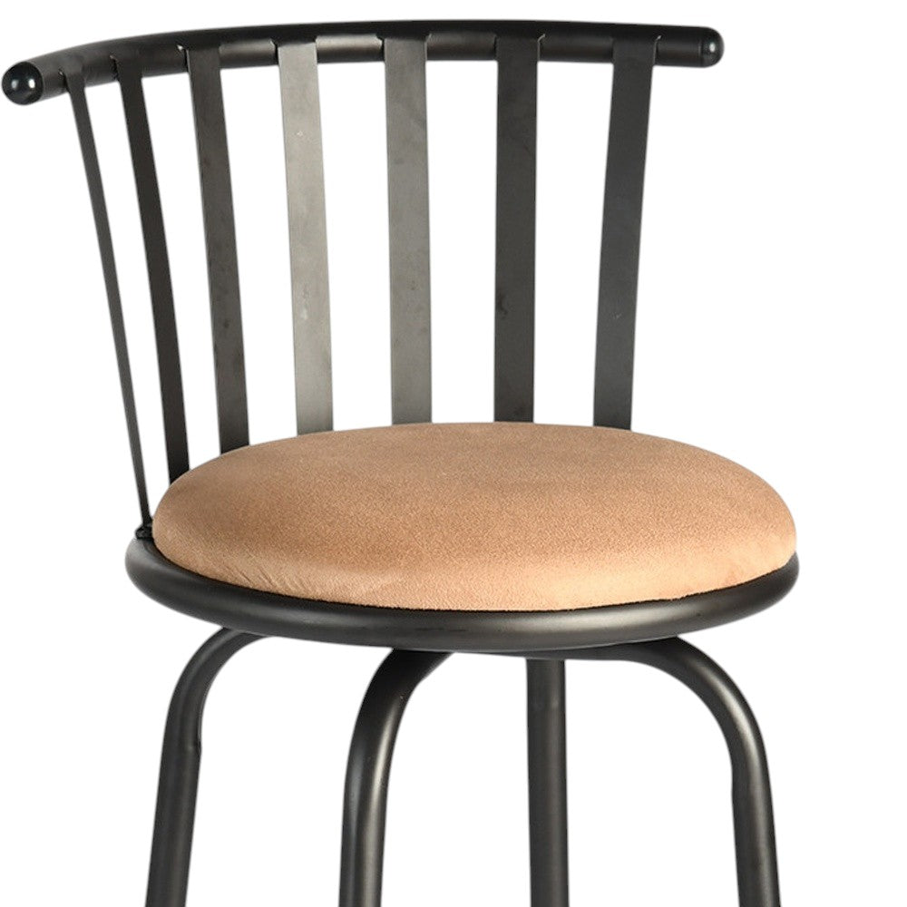 Set of Three Brown and Black Faux Leather and Iron Low Back Adjustable Height Swivel Bar Chairs-7