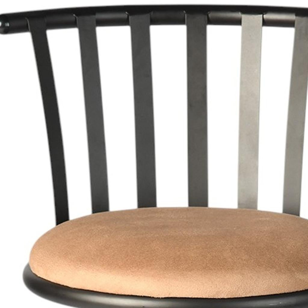 Set of Three Brown and Black Faux Leather and Iron Low Back Adjustable Height Swivel Bar Chairs-5