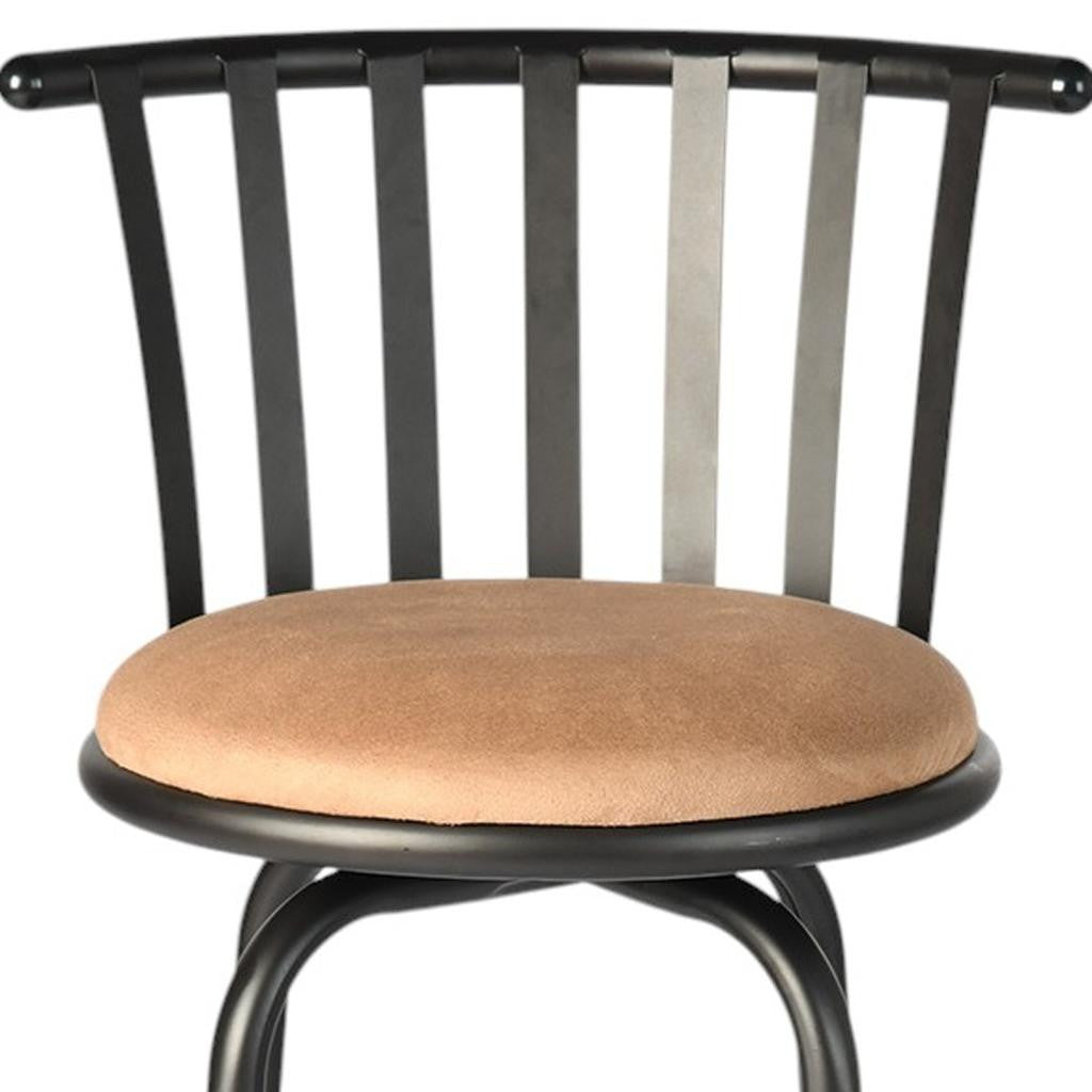 Set of Three Brown and Black Faux Leather and Iron Low Back Adjustable Height Swivel Bar Chairs-6