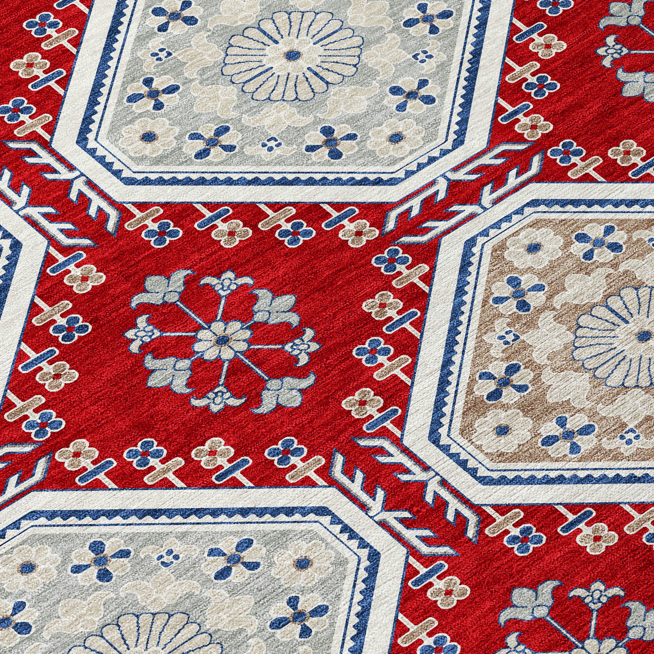 3' X 5' Red And Navy Blue Floral Washable Indoor Outdoor Area Rug-5