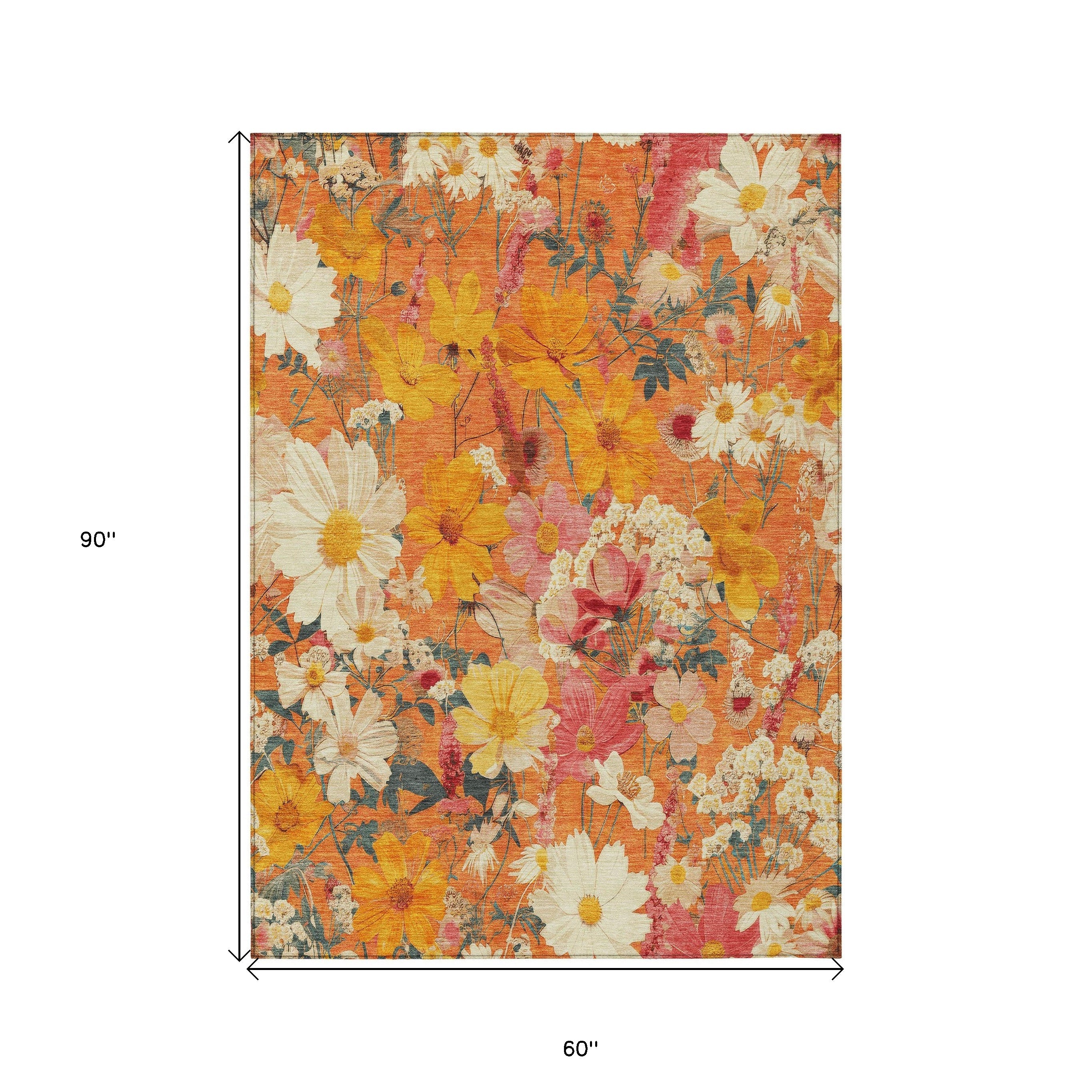 5' X 8' Orange Peach And Salmon Floral Washable Indoor Outdoor Area Rug-2