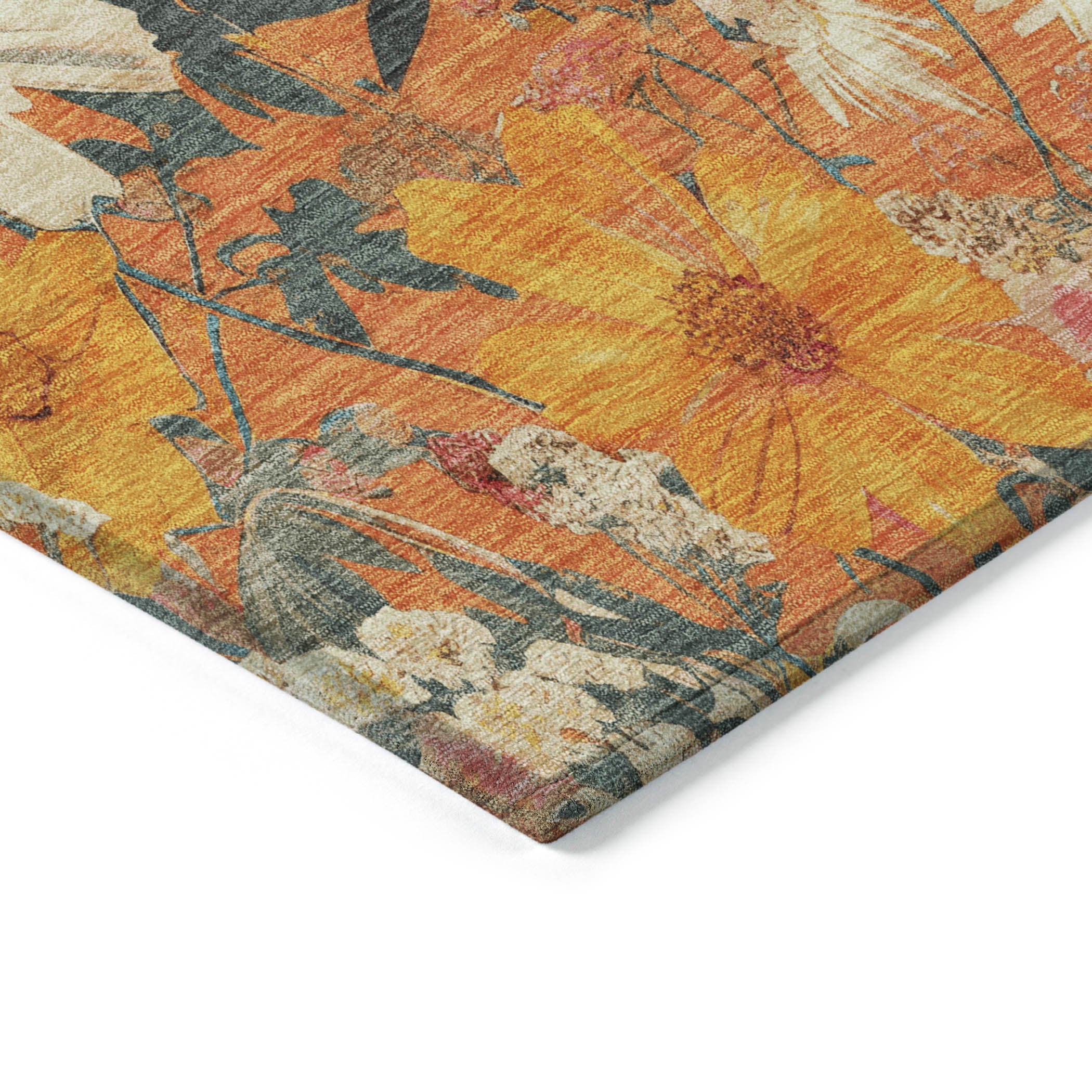 5' X 8' Orange Peach And Salmon Floral Washable Indoor Outdoor Area Rug-3