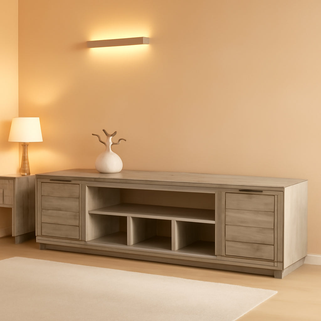 Rustic Gray 90 Inch TV Stand With Fireplace Option For TVs-0