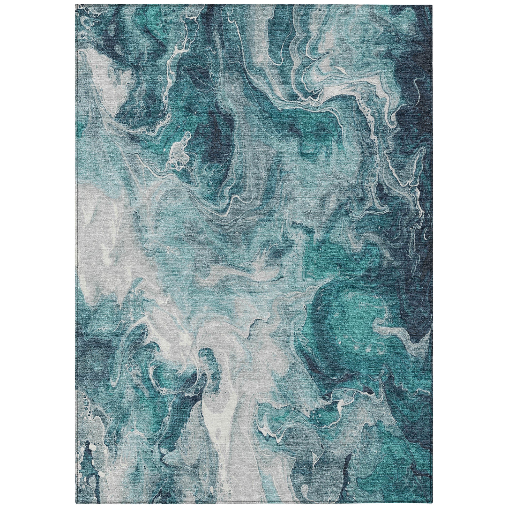3' X 5' Teal Blue And Ivory Abstract Washable Indoor Outdoor Area Rug-1