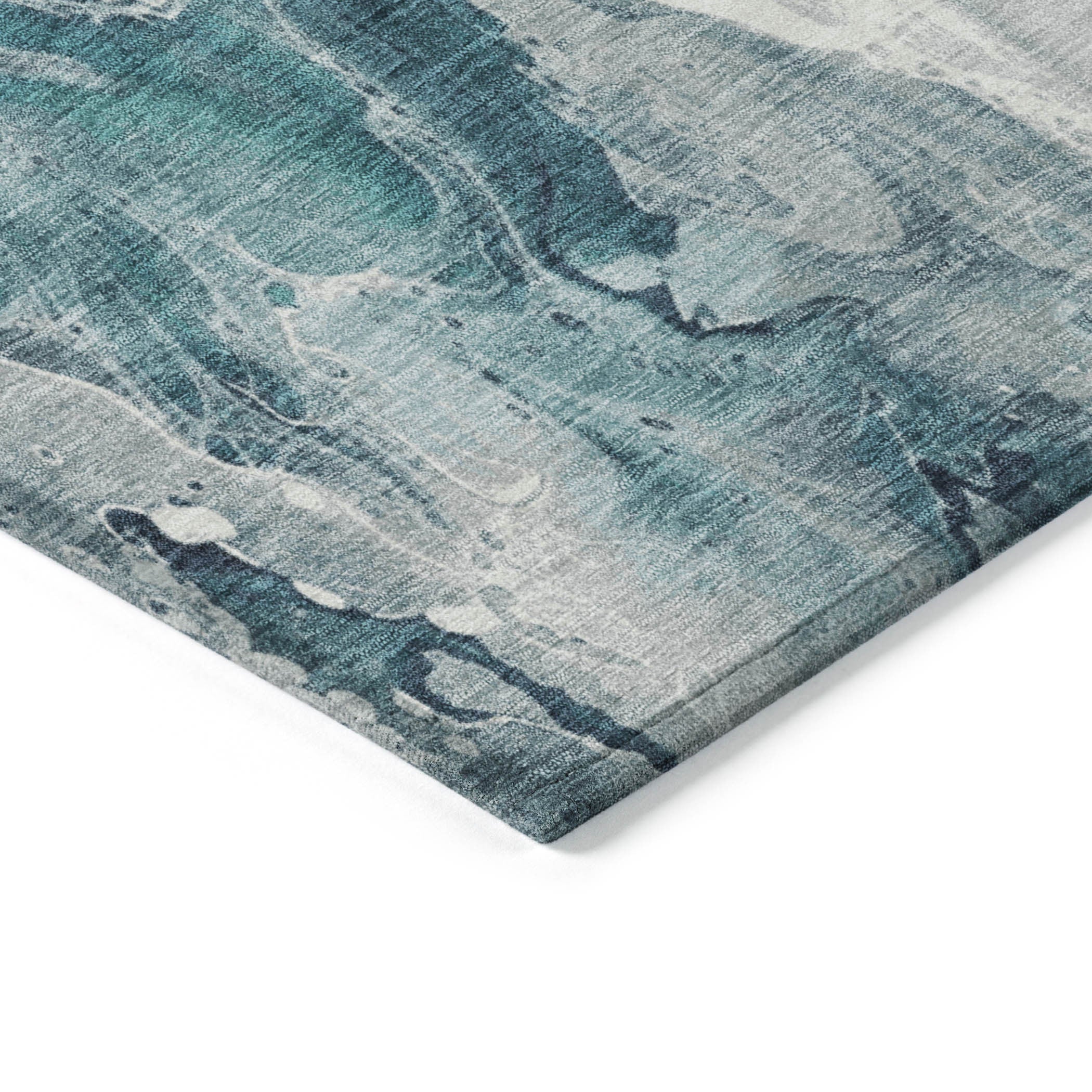 3' X 5' Teal Blue And Ivory Abstract Washable Indoor Outdoor Area Rug-4