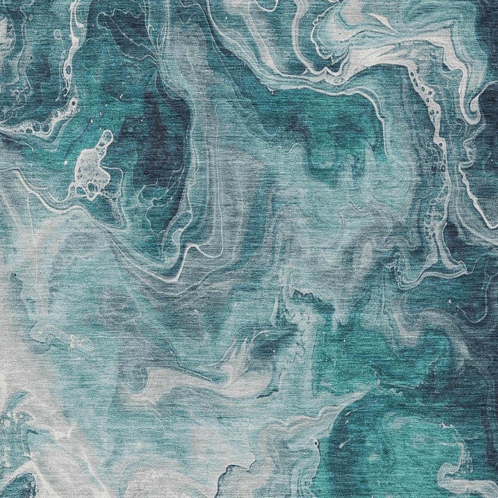 3' X 5' Teal Blue And Ivory Abstract Washable Indoor Outdoor Area Rug-5