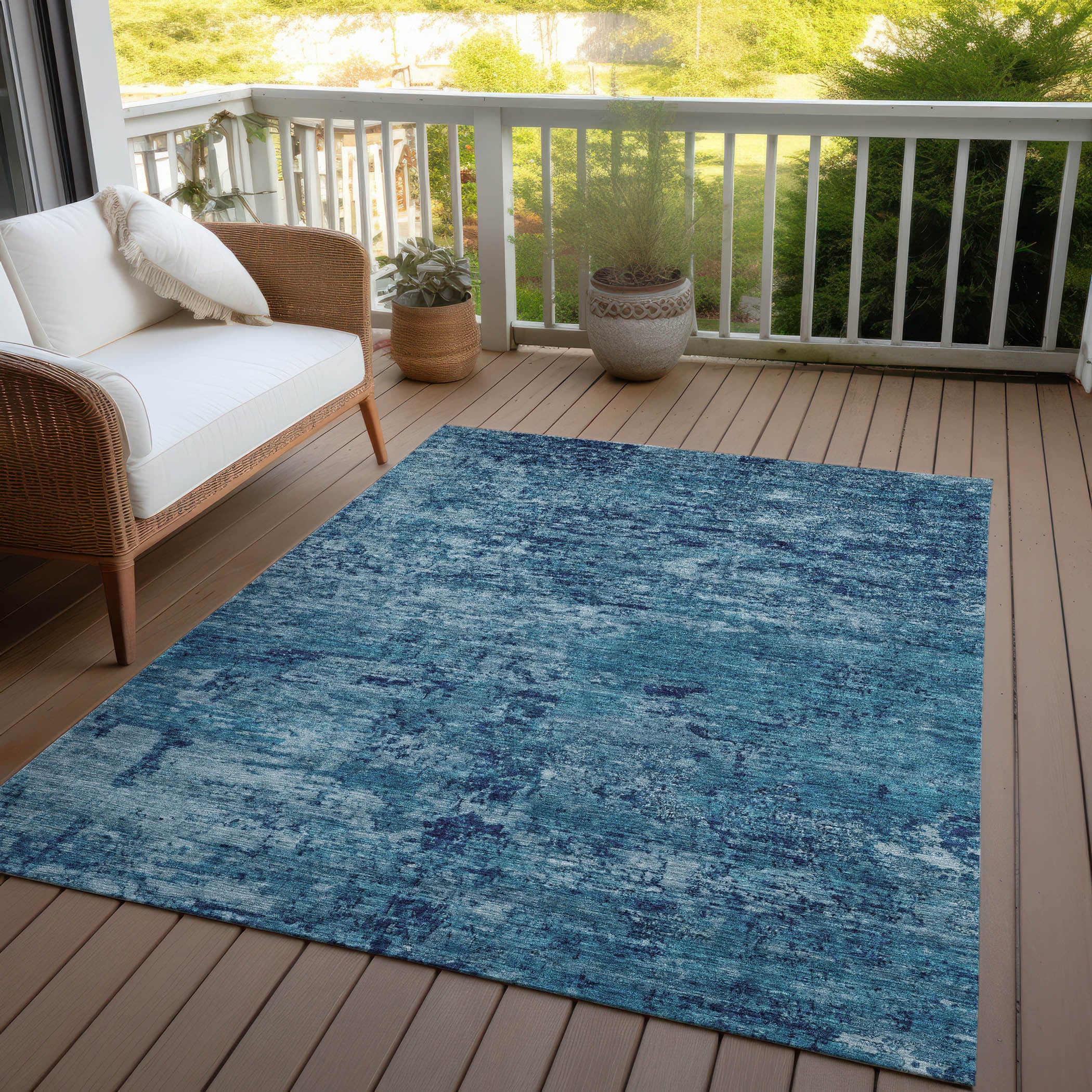 5' X 8' Denim Blue And Navy Blue Abstract Washable Indoor Outdoor Area Rug-5