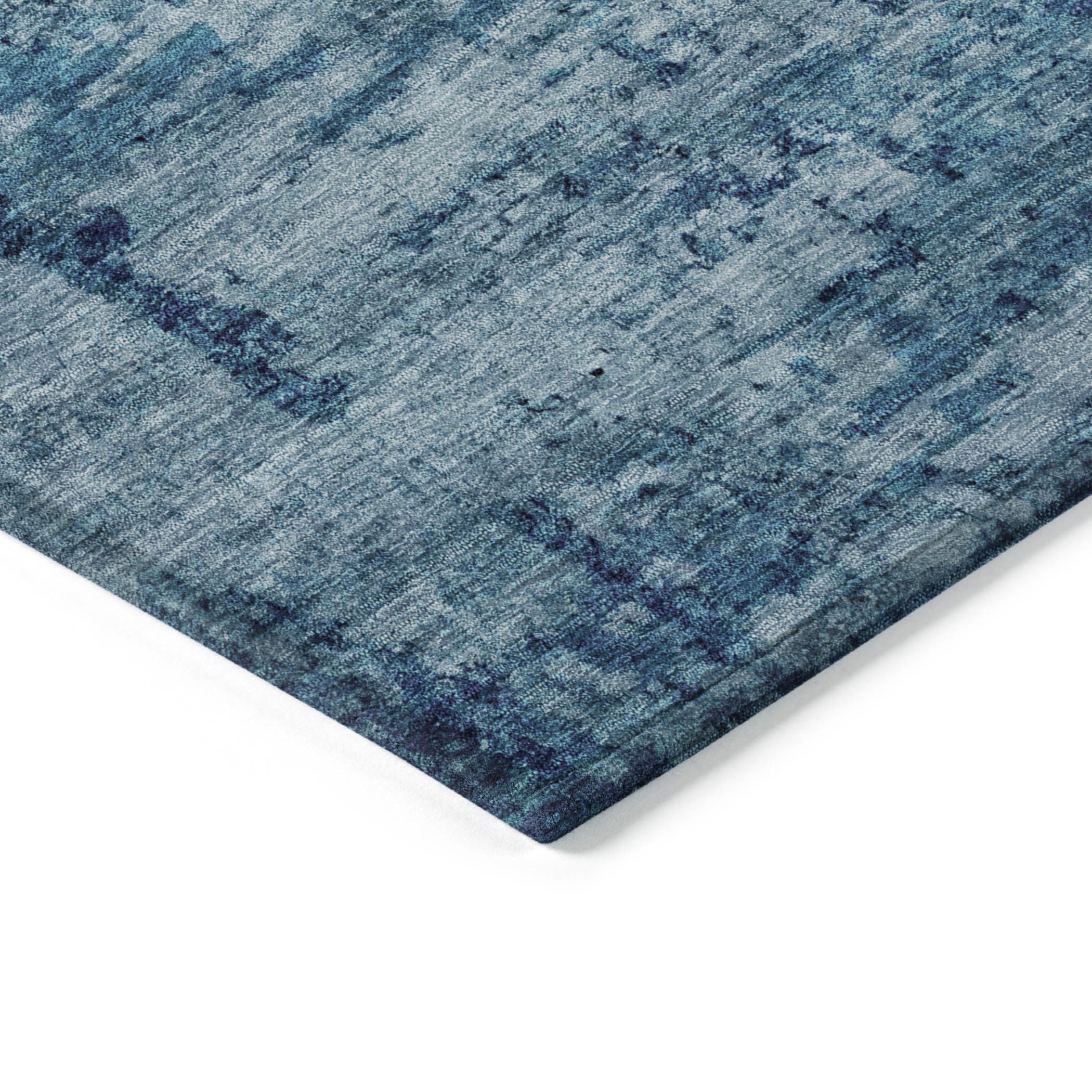 5' X 8' Denim Blue And Navy Blue Abstract Washable Indoor Outdoor Area Rug-3
