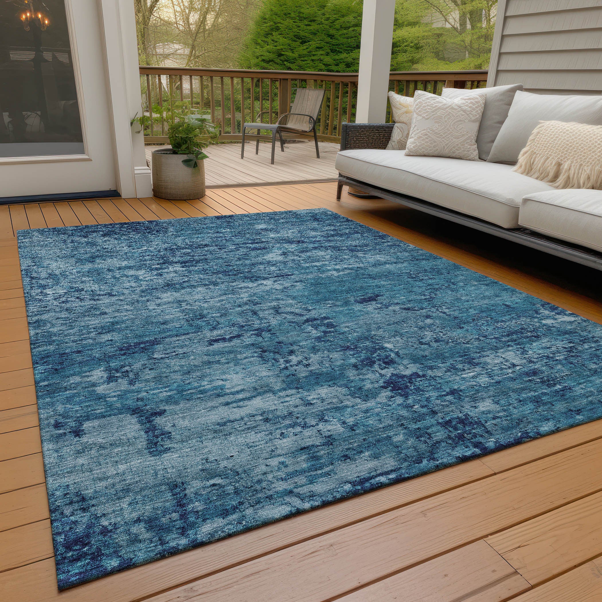 5' X 8' Denim Blue And Navy Blue Abstract Washable Indoor Outdoor Area Rug-8