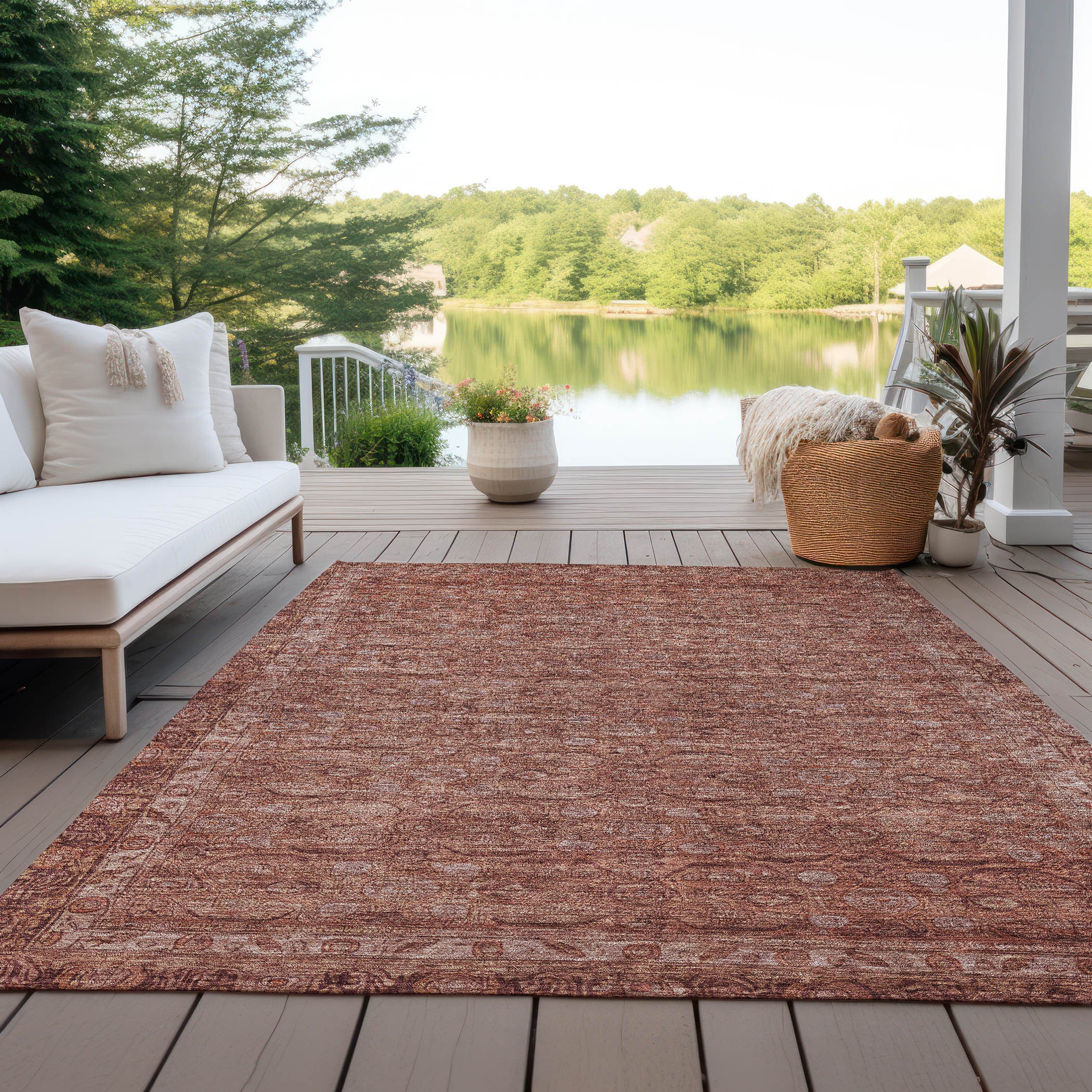 3' X 5' Terra Cotta And Rust Floral Washable Indoor Outdoor Area Rug-5