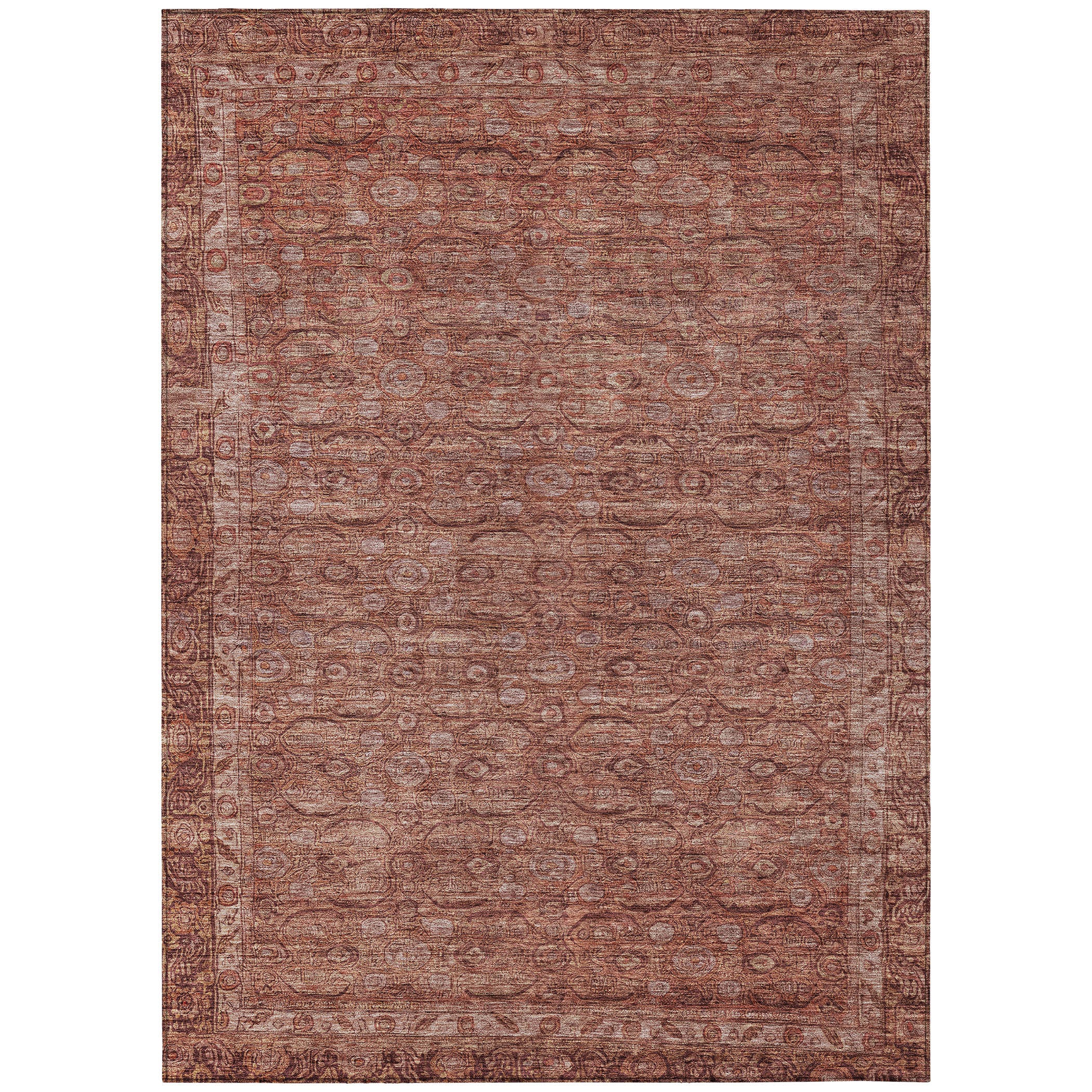 3' X 5' Terra Cotta And Rust Floral Washable Indoor Outdoor Area Rug-0