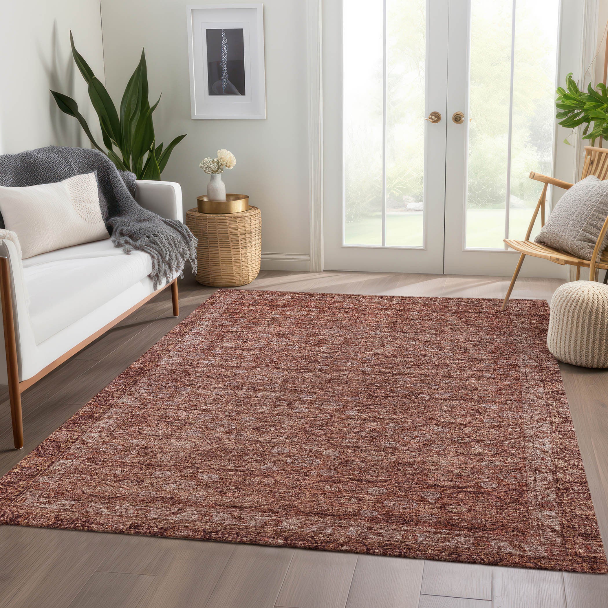 3' X 5' Terra Cotta And Rust Floral Washable Indoor Outdoor Area Rug-7