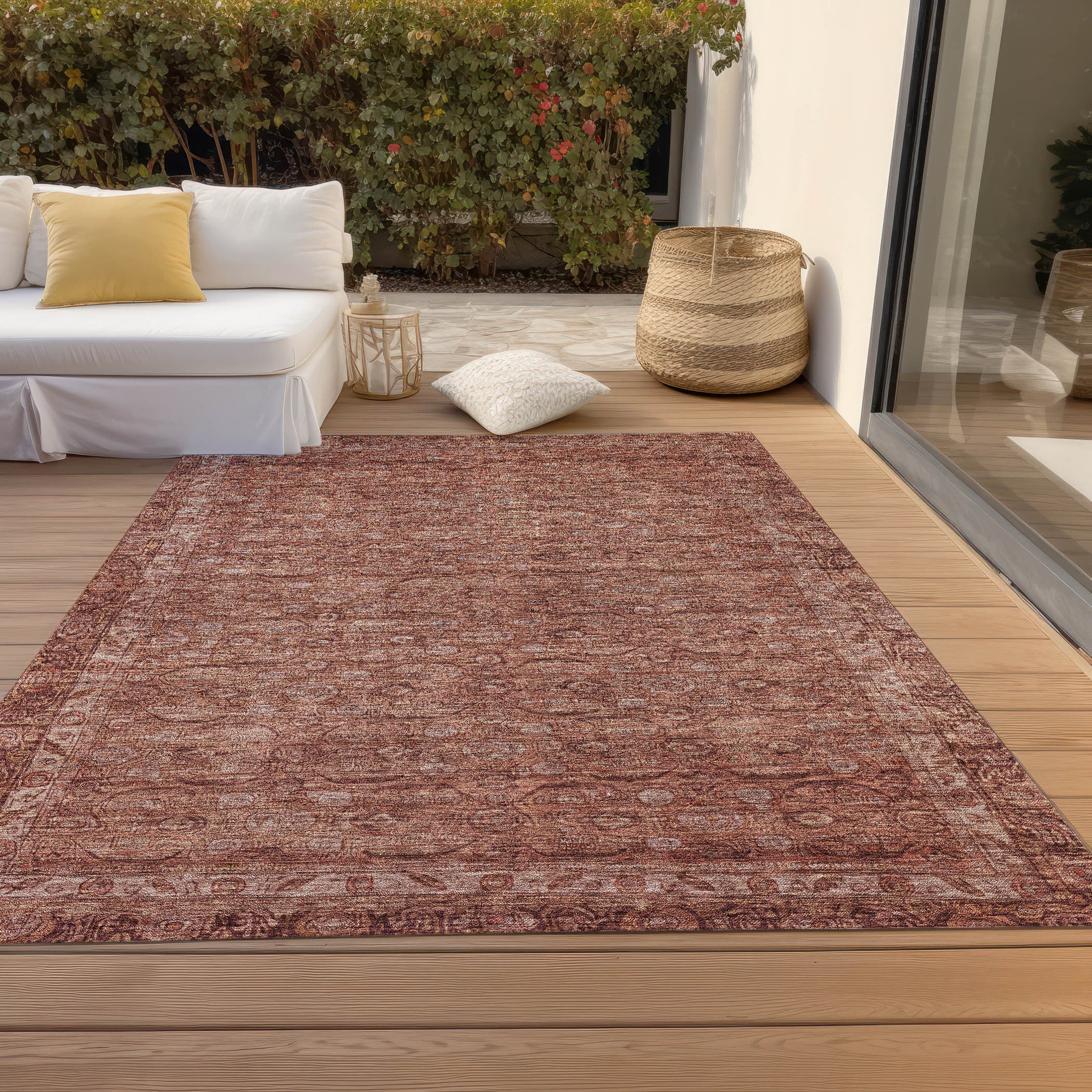 3' X 5' Terra Cotta And Rust Floral Washable Indoor Outdoor Area Rug-8