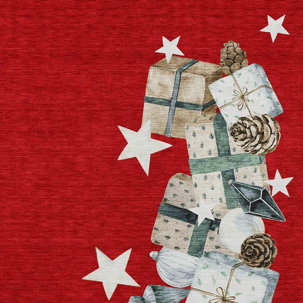 5' X 8' Red Beige Ivory And Taupe Geometric Washable Indoor Outdoor Area Rug-2