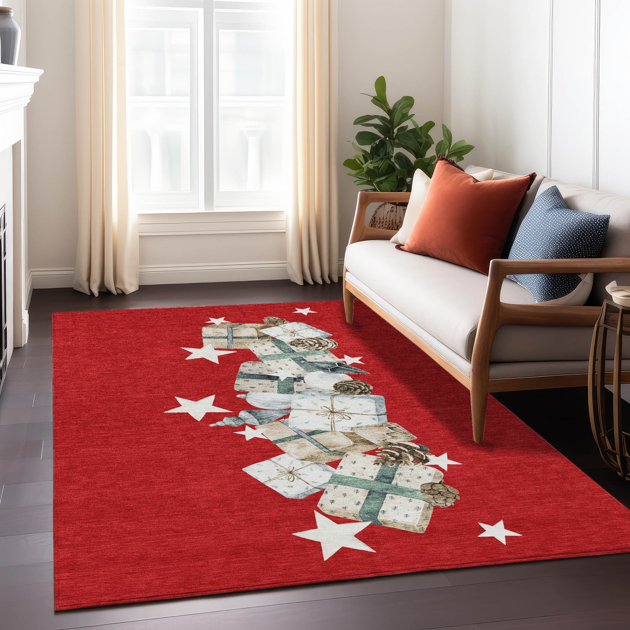 5' X 8' Red Beige Ivory And Taupe Geometric Washable Indoor Outdoor Area Rug-7