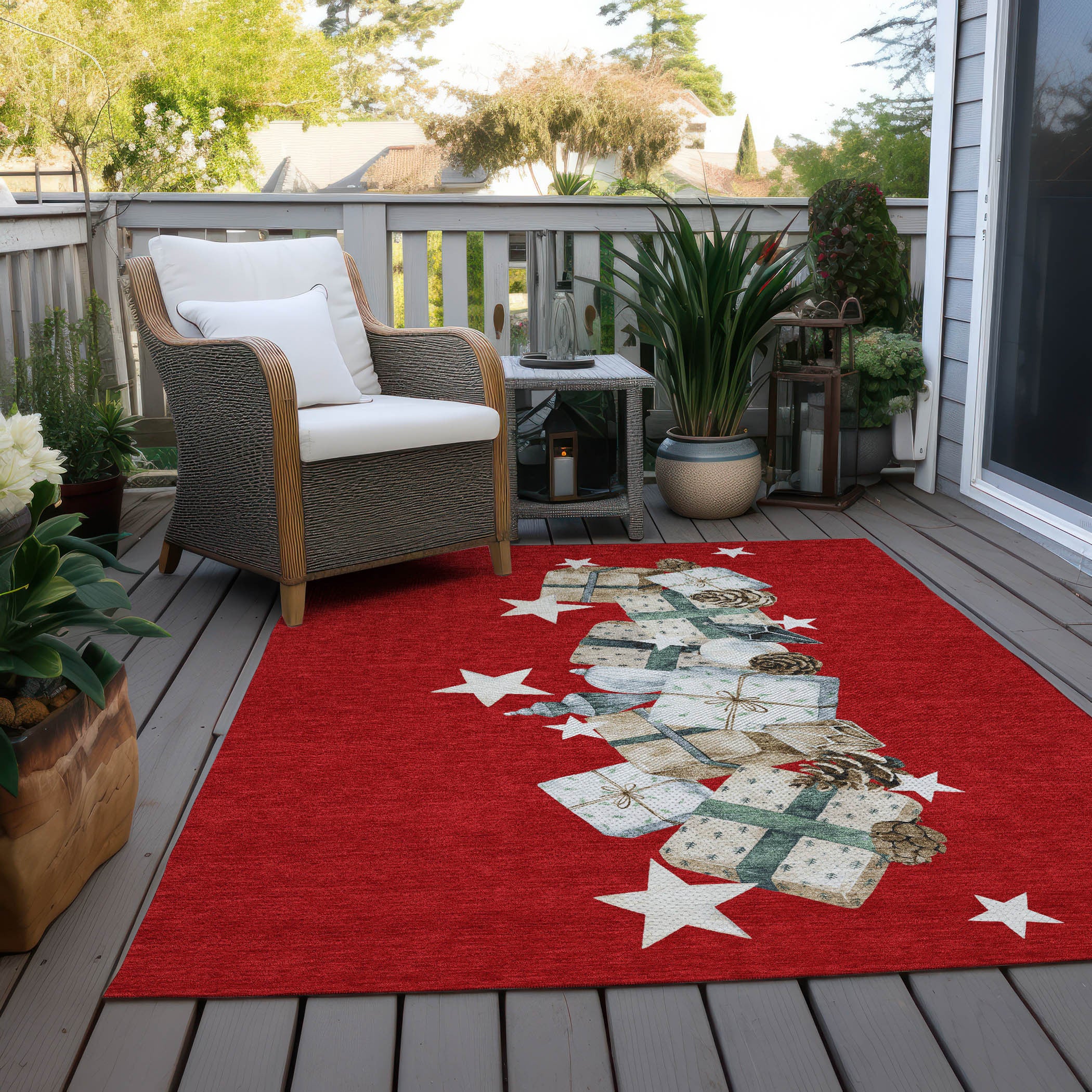 5' X 8' Red Beige Ivory And Taupe Geometric Washable Indoor Outdoor Area Rug-8