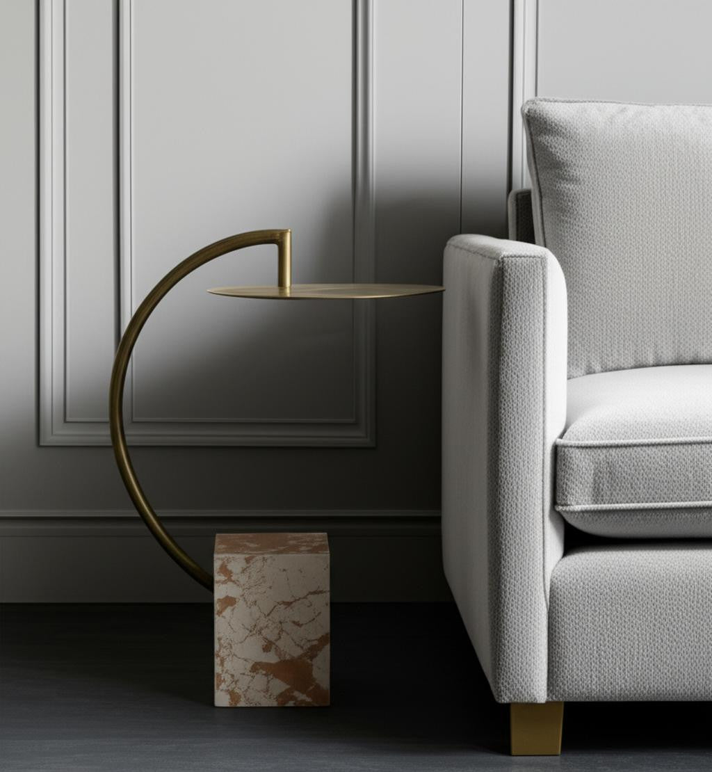 24" Brass Iron Pedestal End Table-1