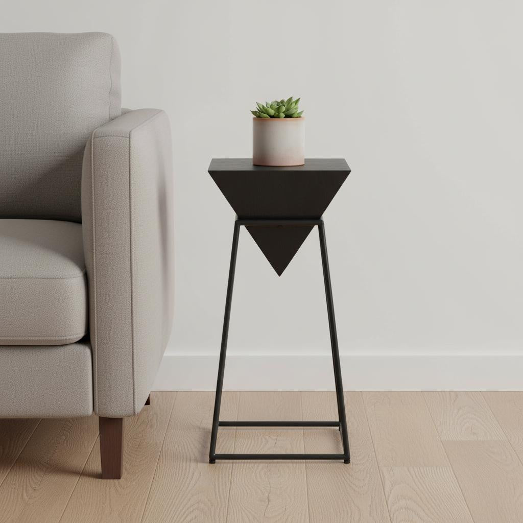 25" Black Steel Pedestal End Table-0