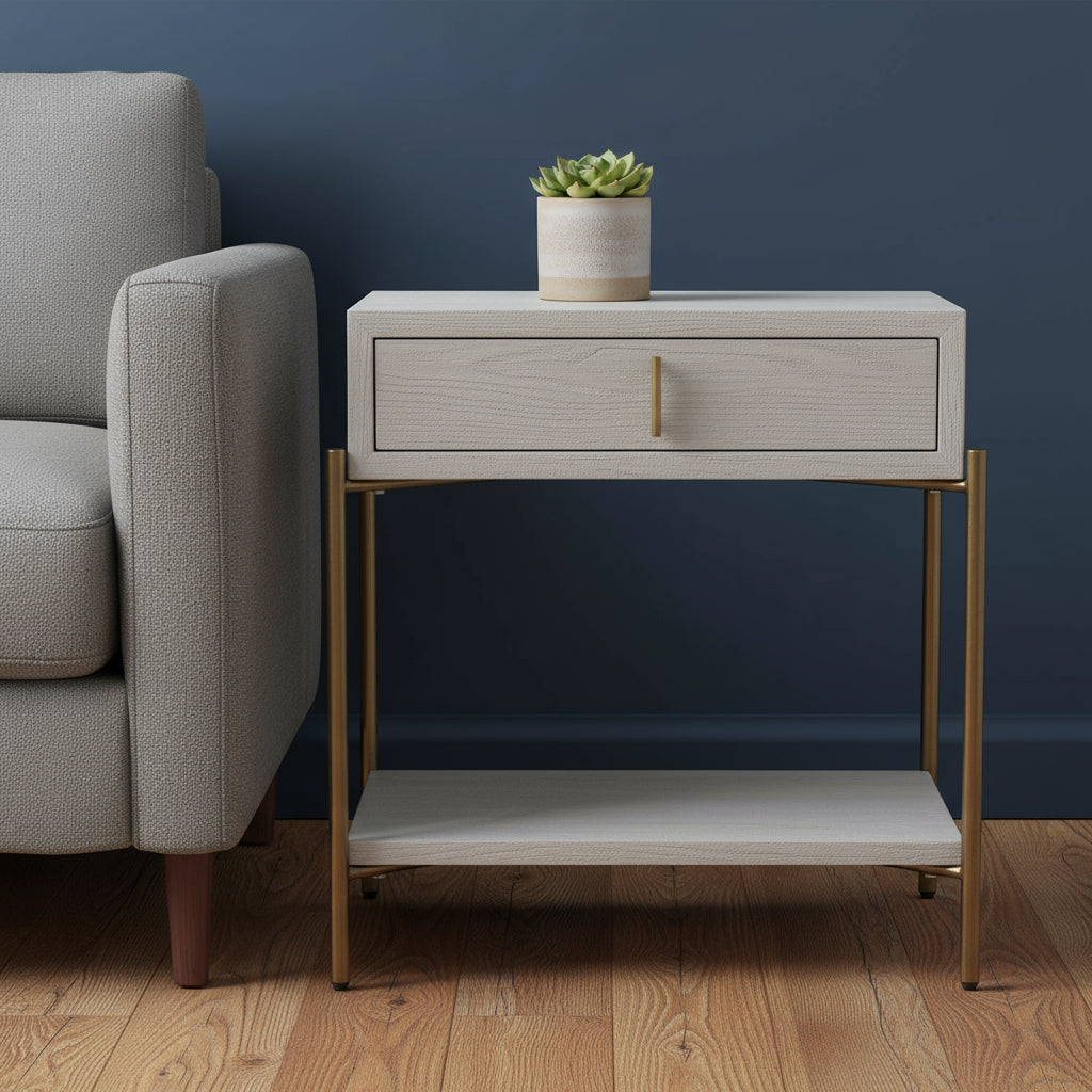 26" White Wood Pedestal End Table With Drawer-0