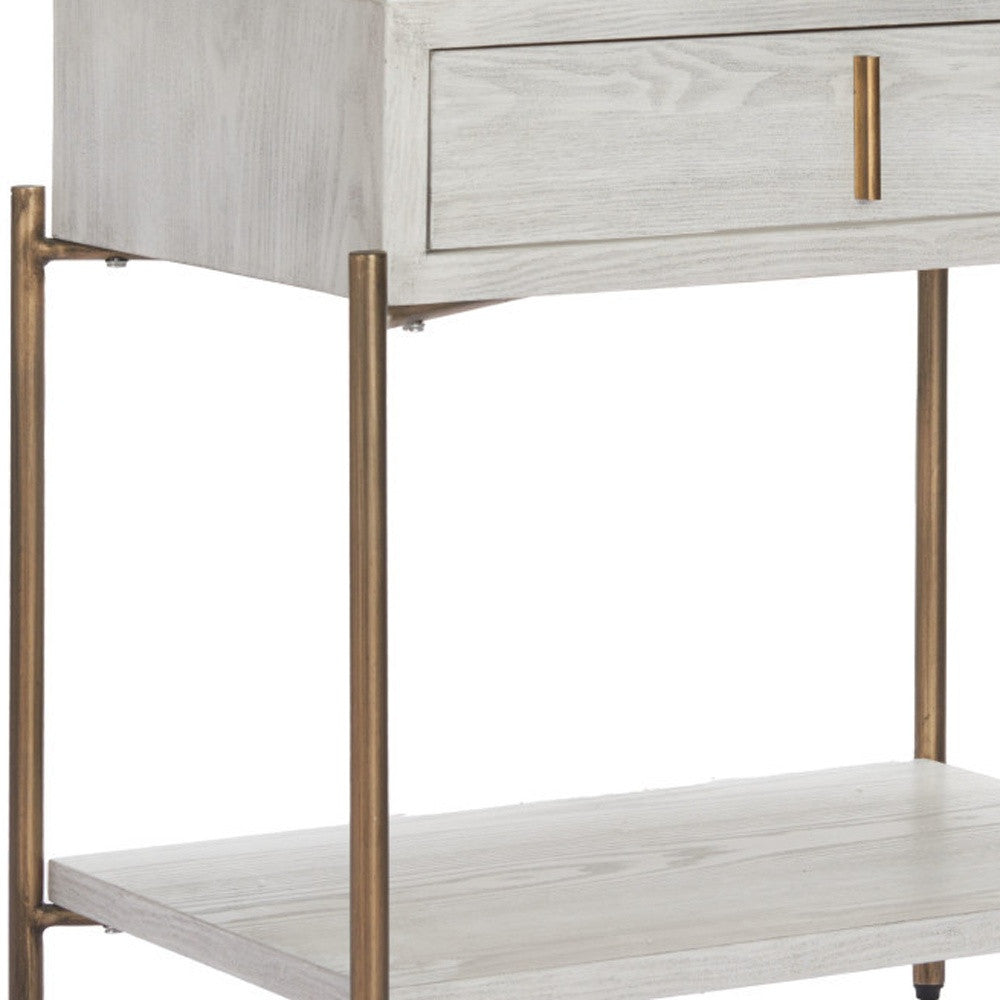 26" White Wood Pedestal End Table With Drawer-6