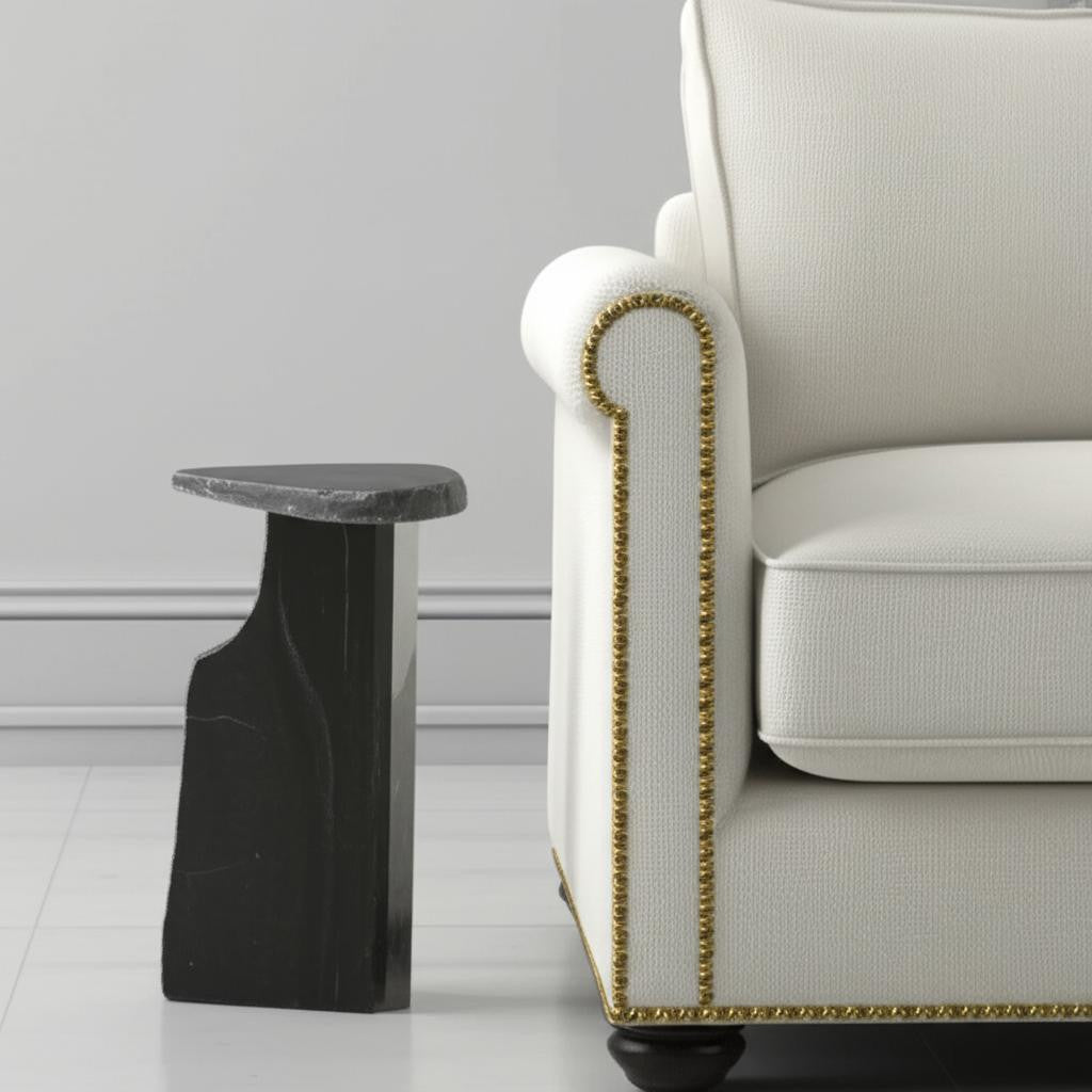 24" Black Marble Pedestal End Table-1