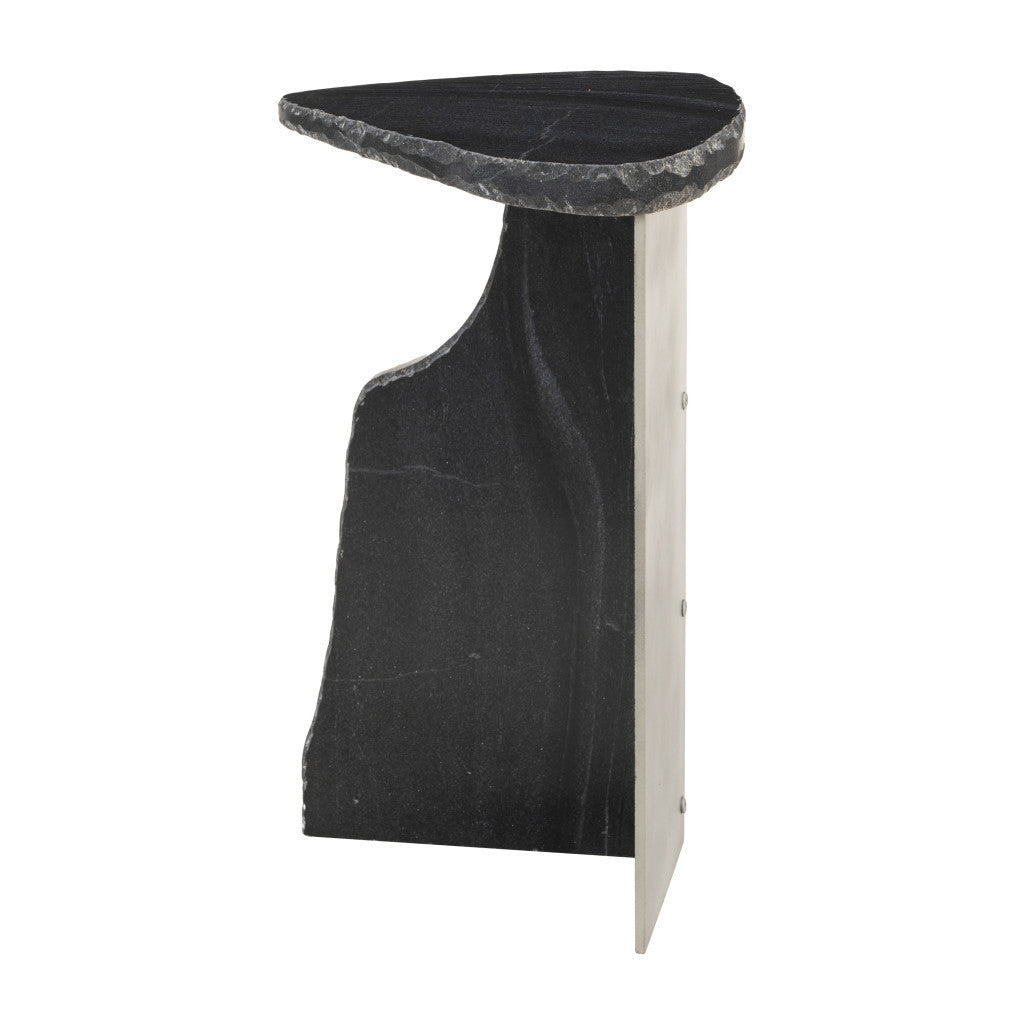 24" Black Marble Pedestal End Table-2