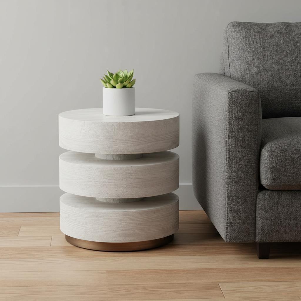 22" White Wood Pedestal End Table-0