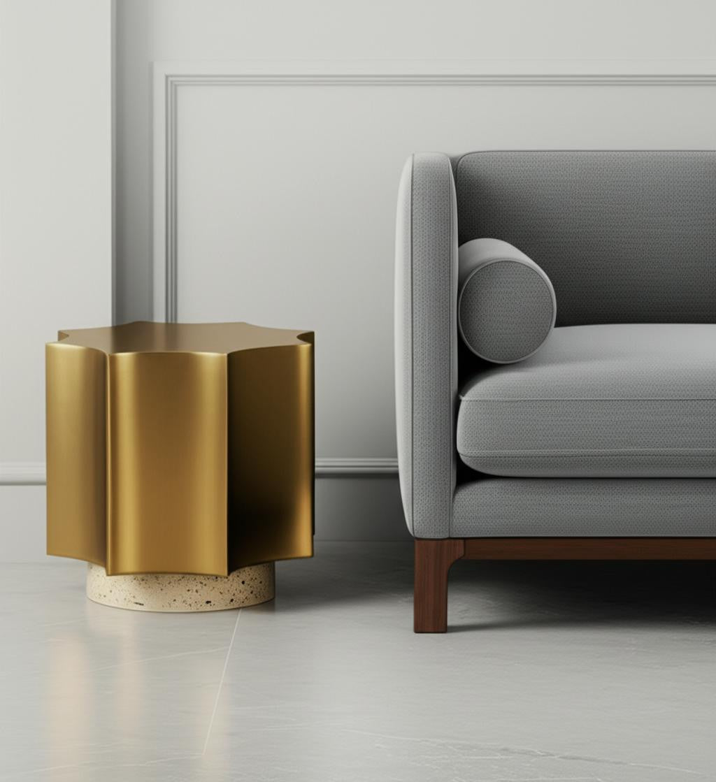 20" Beige Iron Pedestal End Table-1