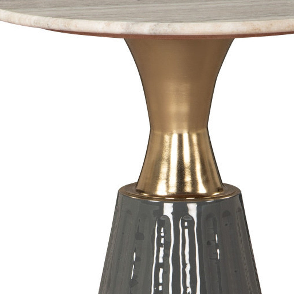 22" Clear and Gold Wood Pedestal End Table-5