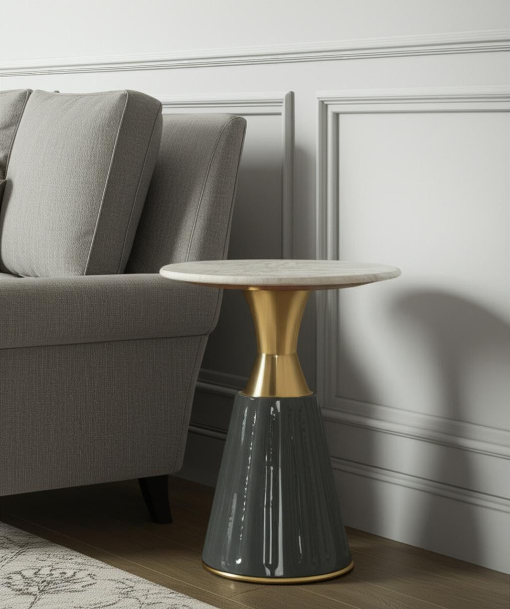 22" Clear and Gold Wood Pedestal End Table-1